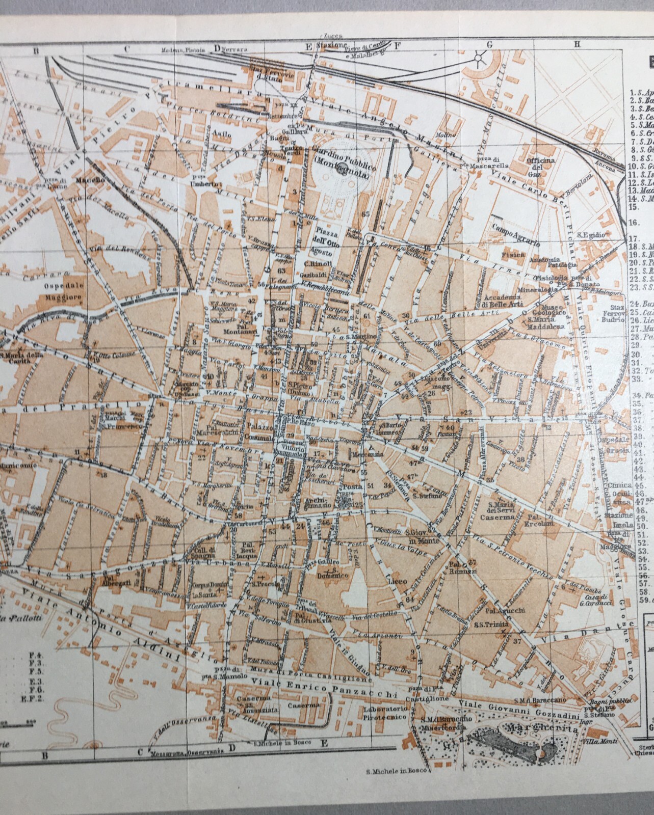 Bologna   Antica Cartografia, Mappa Topografica Della Città Con Viabilità E Monumenti