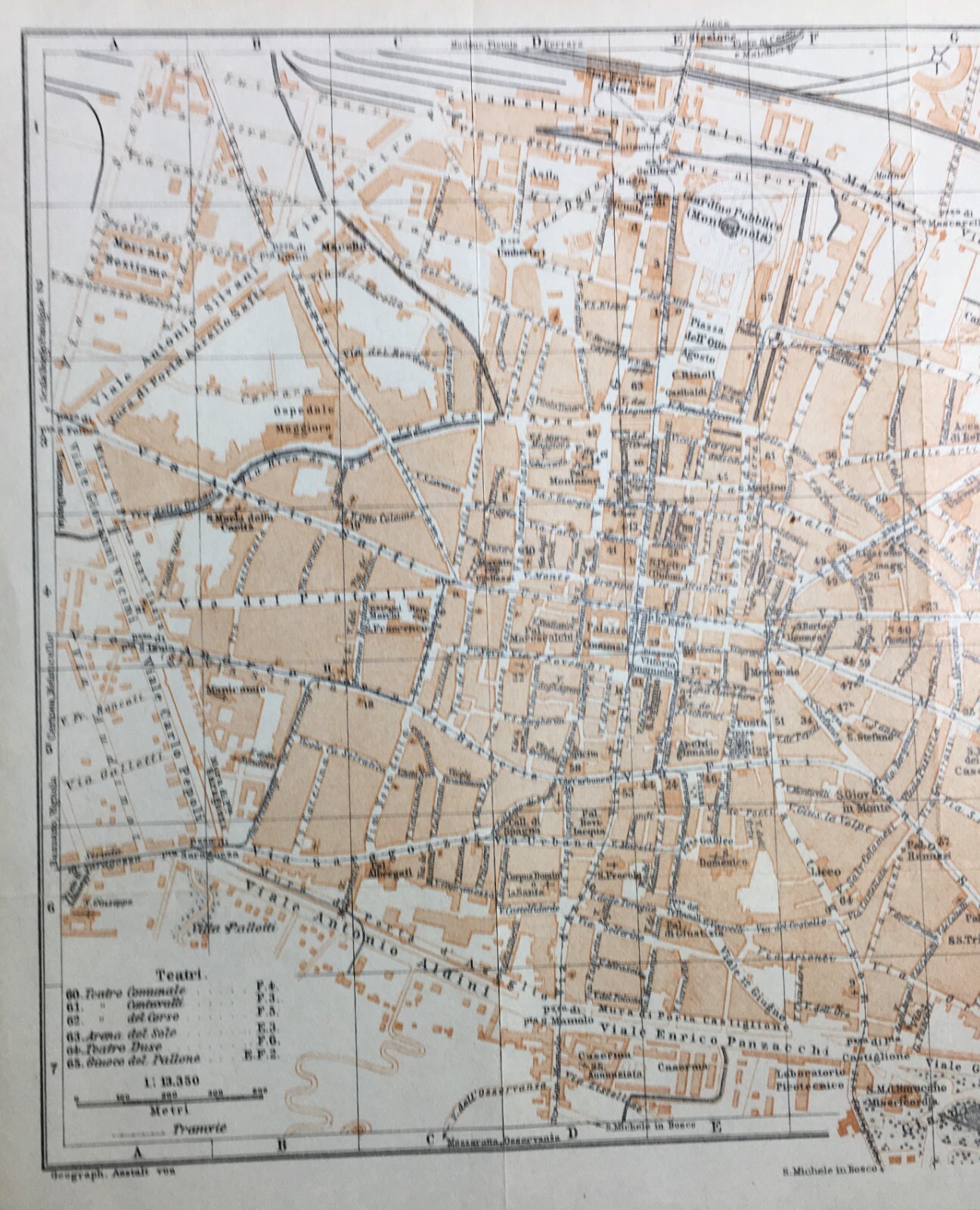 Bologna   Antica Cartografia, Mappa Topografica Della Città Con Viabilità E Monumenti