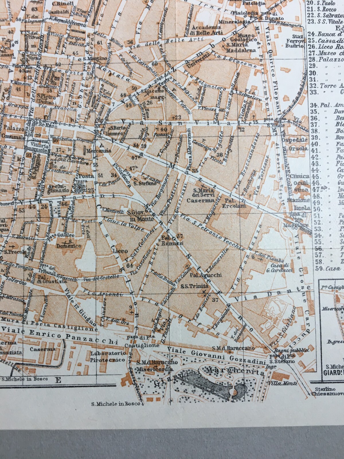 Bologna   Antica Cartografia, Mappa Topografica Della Città Con Viabilità E Monumenti