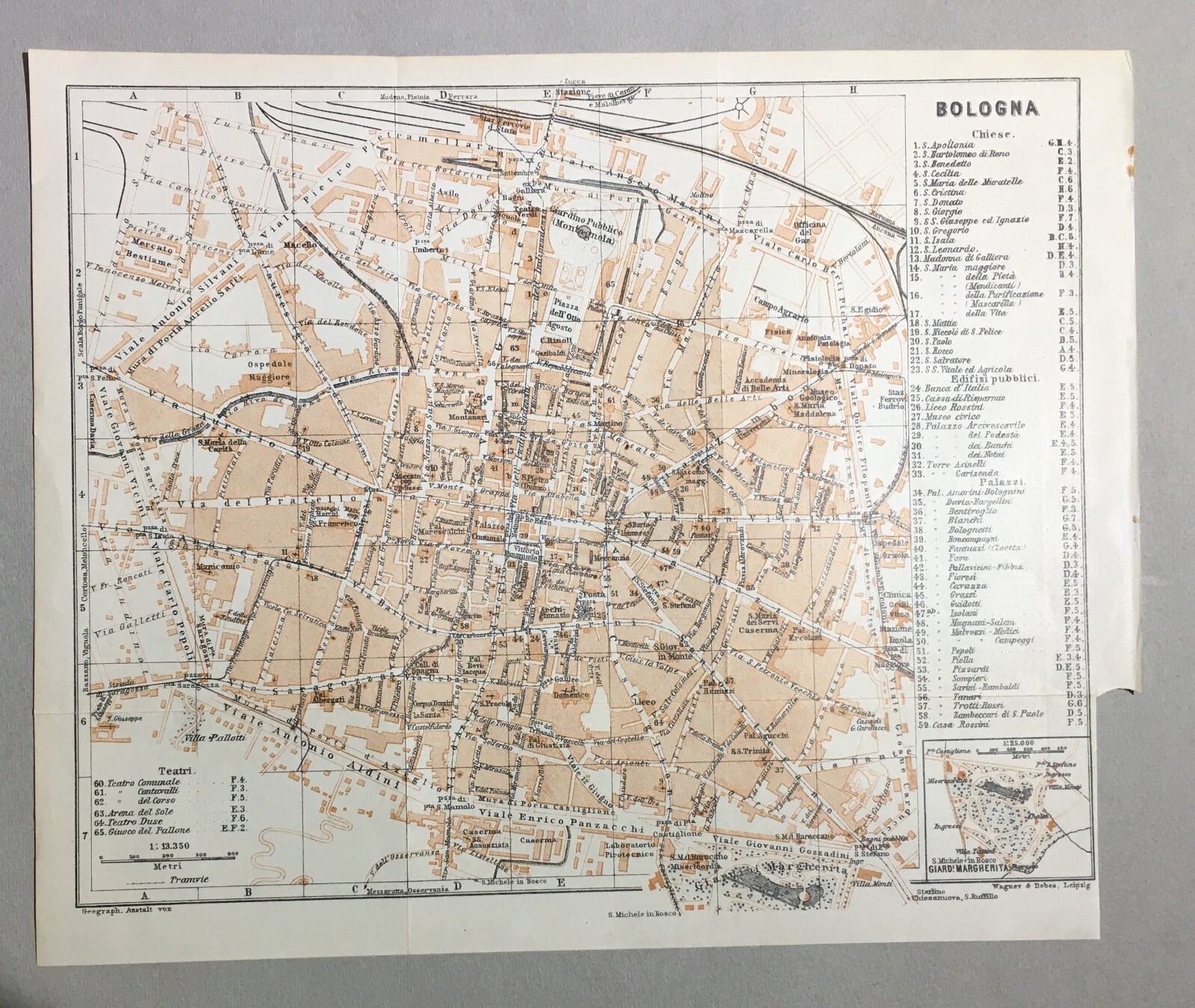 Bologna   Antica Cartografia, Mappa Topografica Della Città Con Viabilità E Monumenti