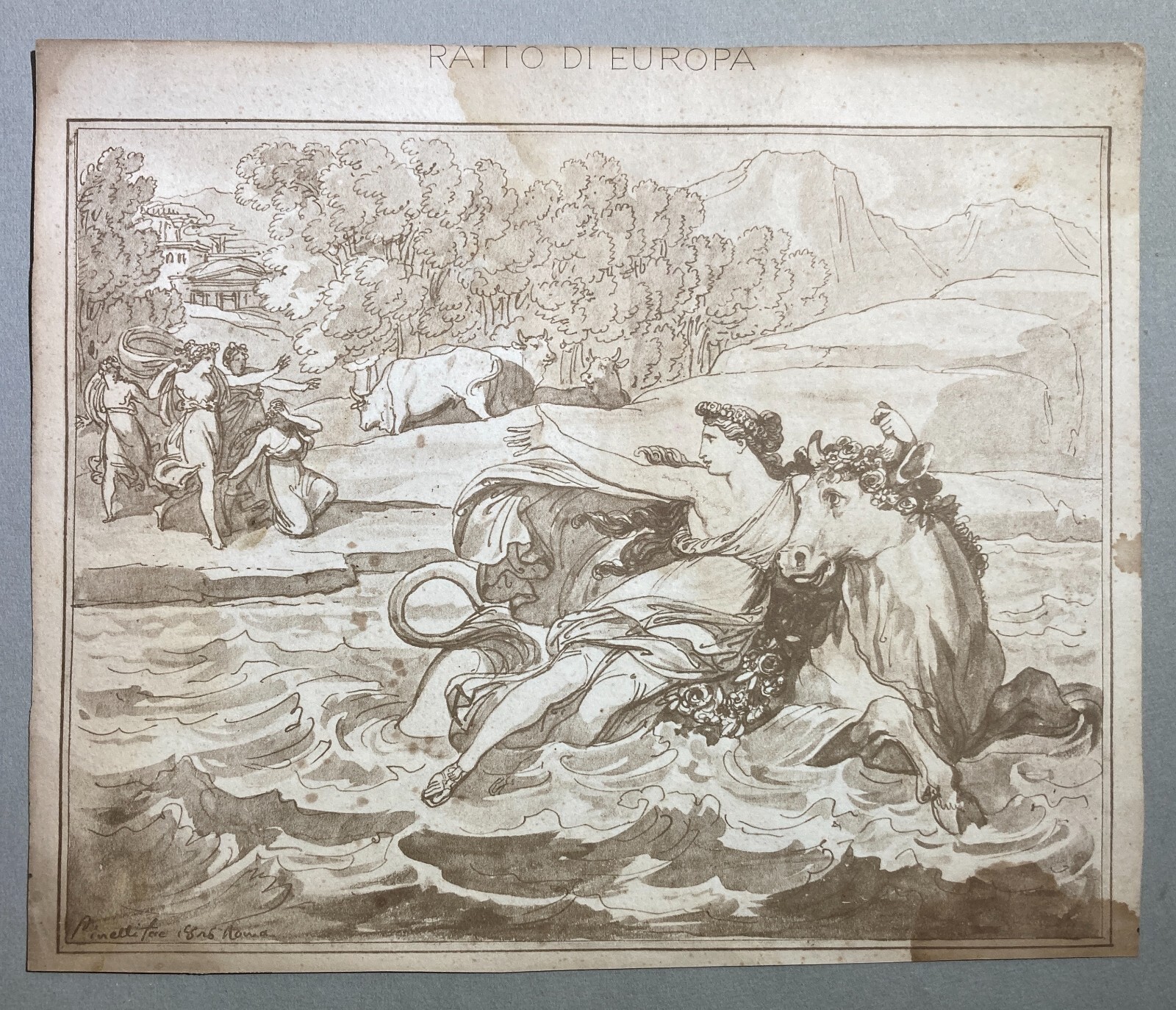 Arte Mitologia Ratto d'Europa Pinelli Roma Antica Stampa