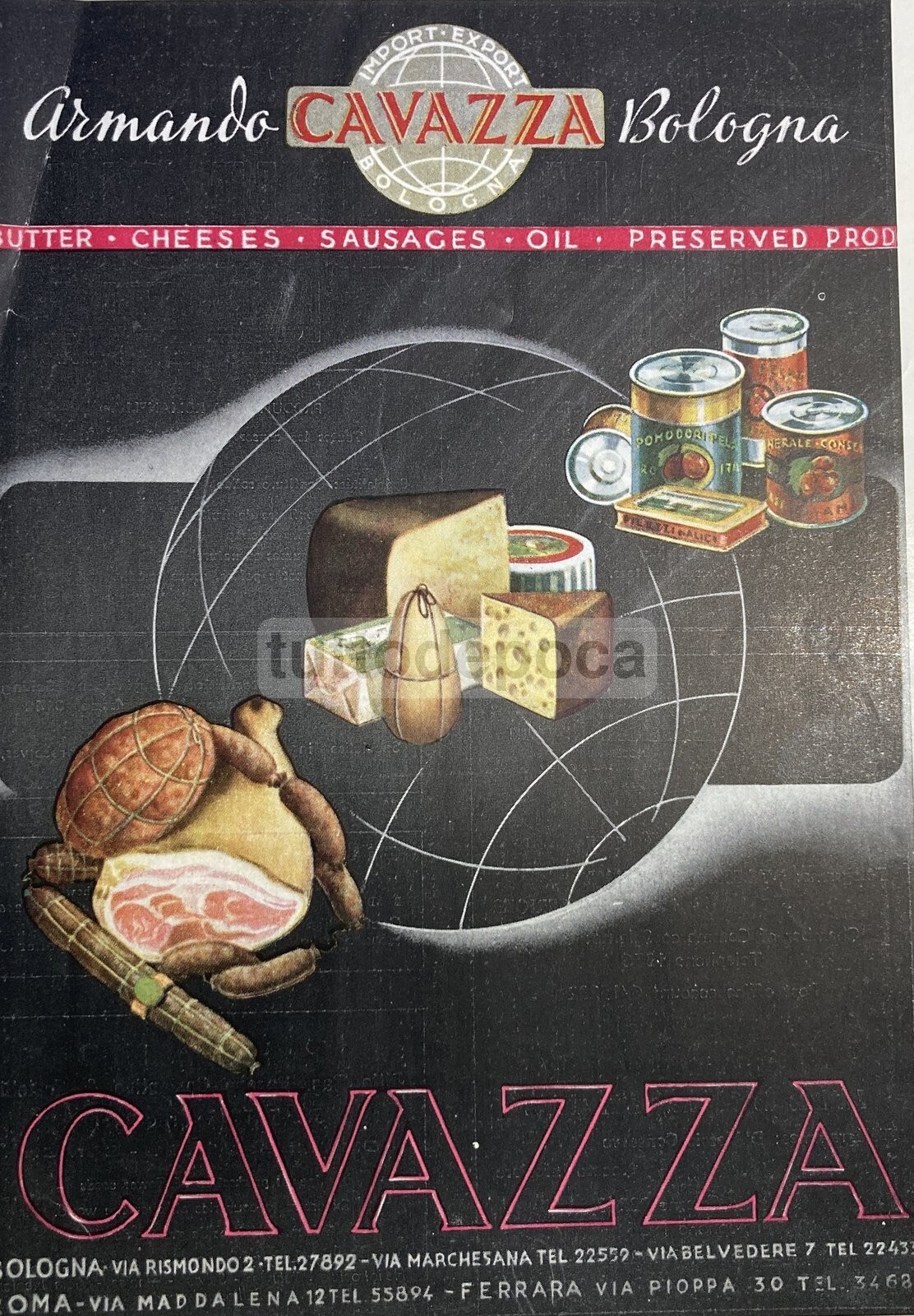 Cucina, Salumi, Formaggi, Conserve: Pubblicitaria d'Epoca. Bologna, Cavazza, D'Alessio