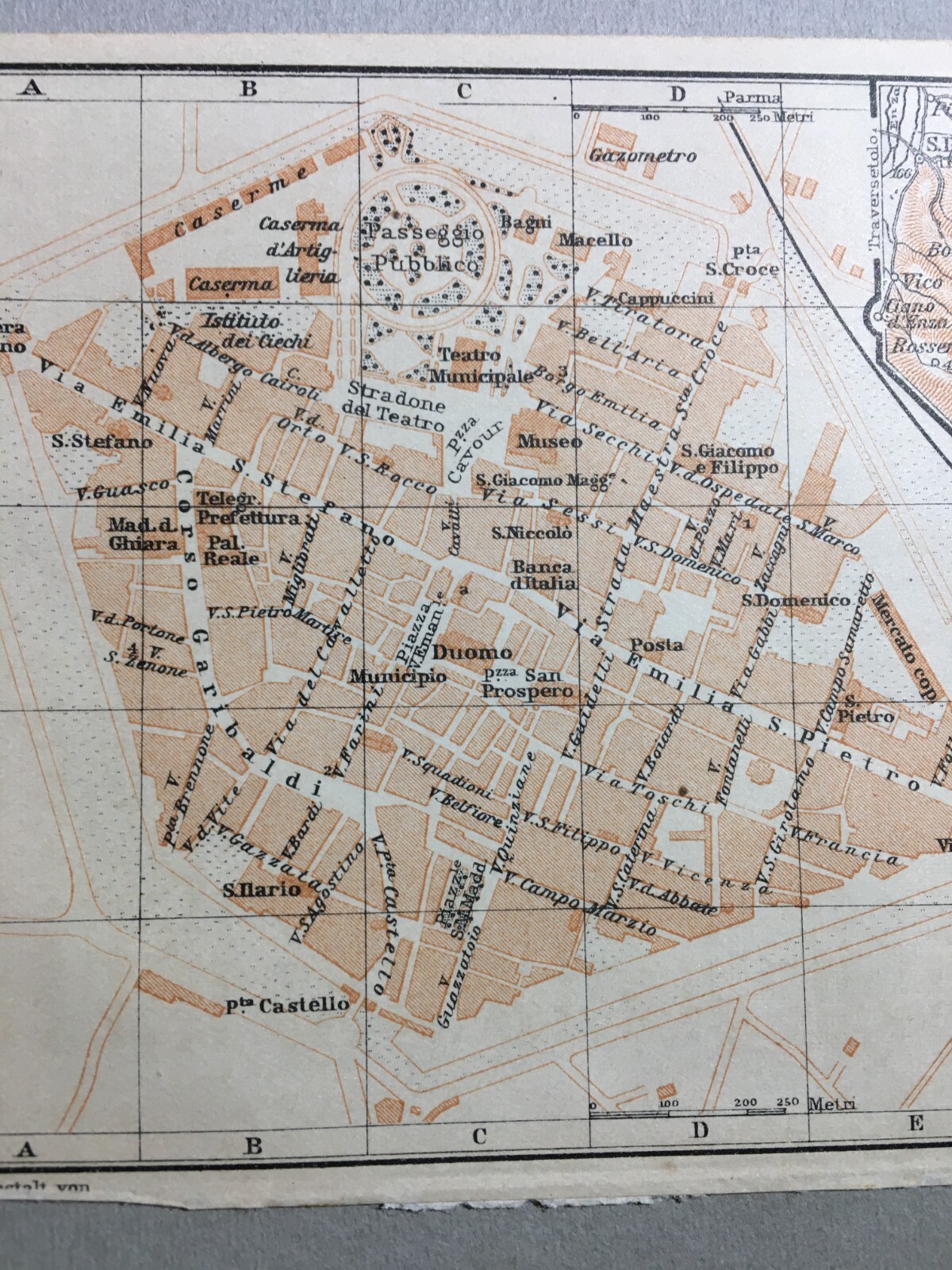Reggio Emilia Antica Mappa Topografica Stazione Stradario Teatro Mercato '900