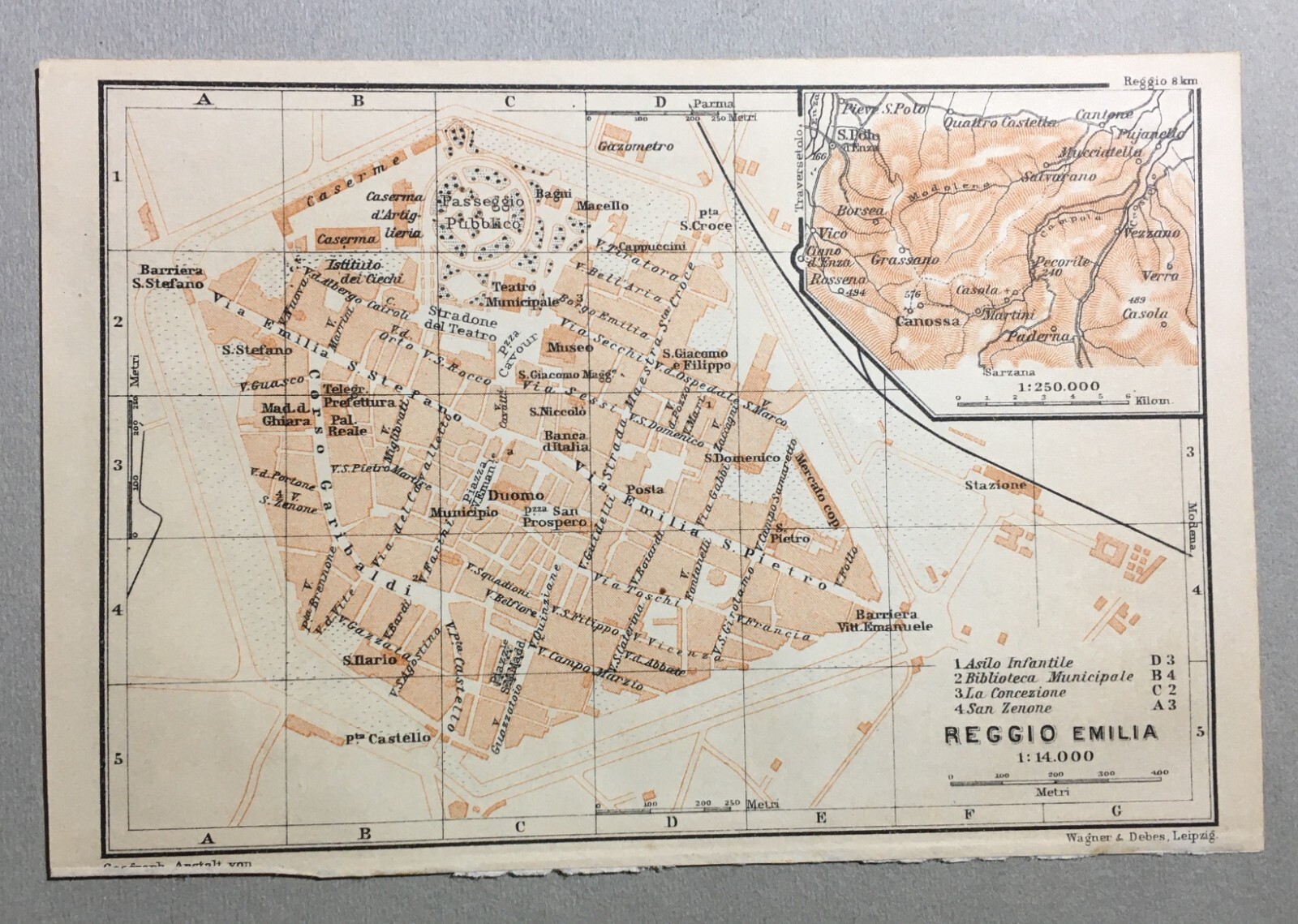 Reggio Emilia Antica Mappa Topografica Stazione Stradario Teatro Mercato '900