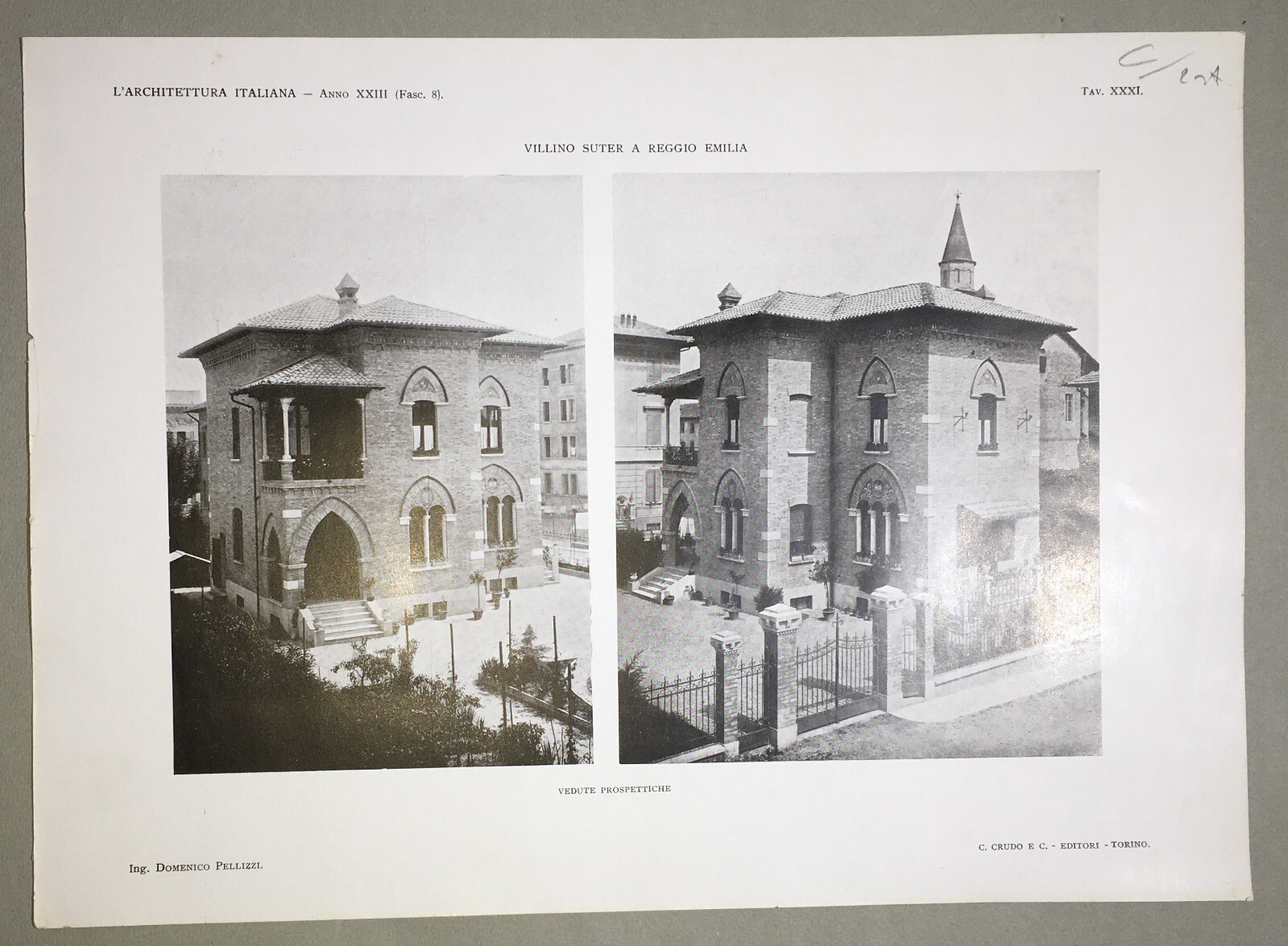 Reggio Emilia Architettura Ingegneria Ing. Pellizzi Villino Suter Due Stampe