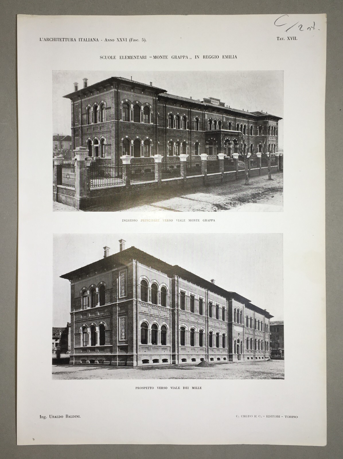 Reggio Emilia   Architettura E Ingegneria   Ubaldo Baldini   Due Stampe   Scuole Monte Grappa