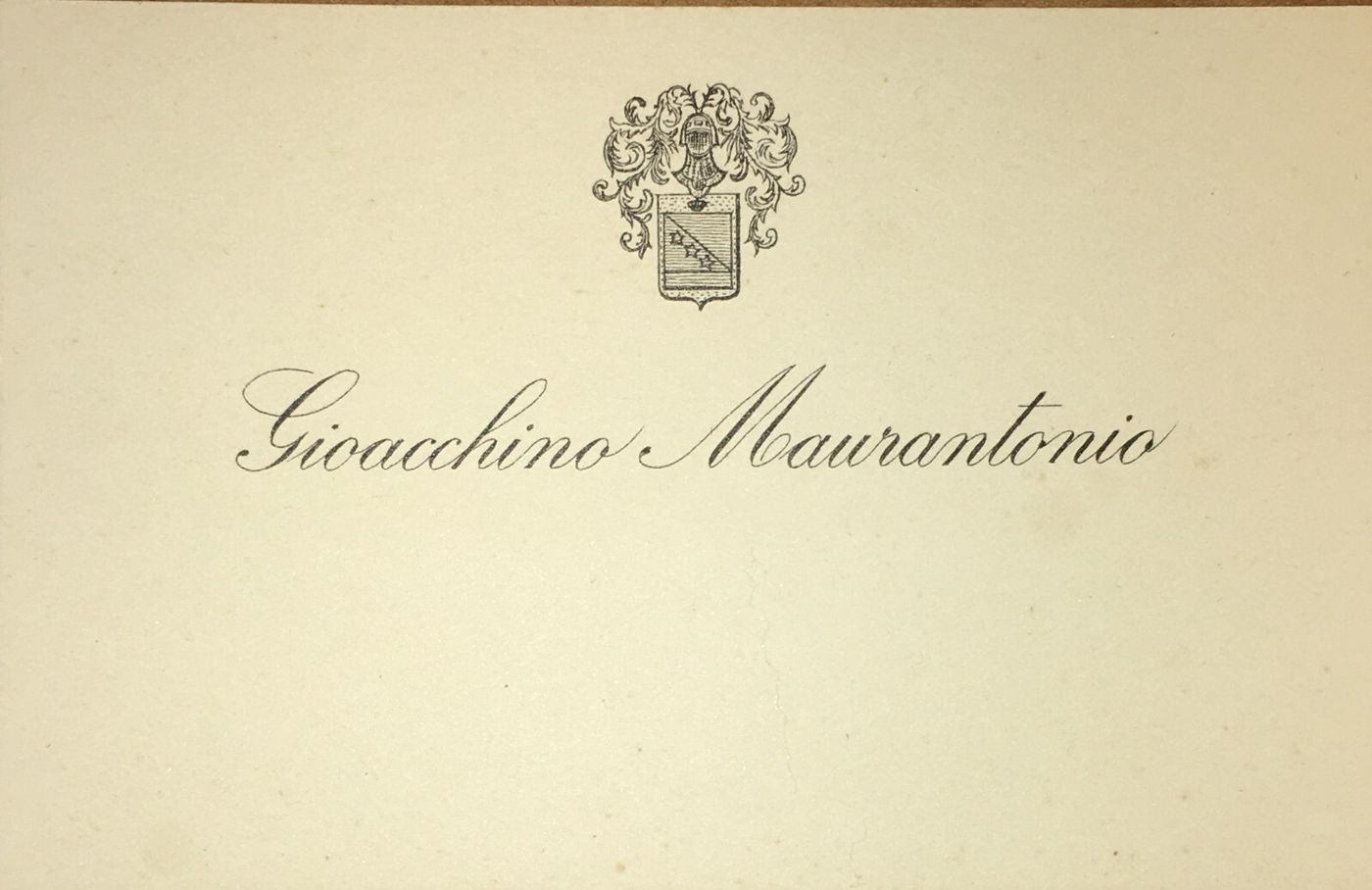 Biglietto Da Visita Antico Di Gioacchino Maurantonio Con Stemma Araldico