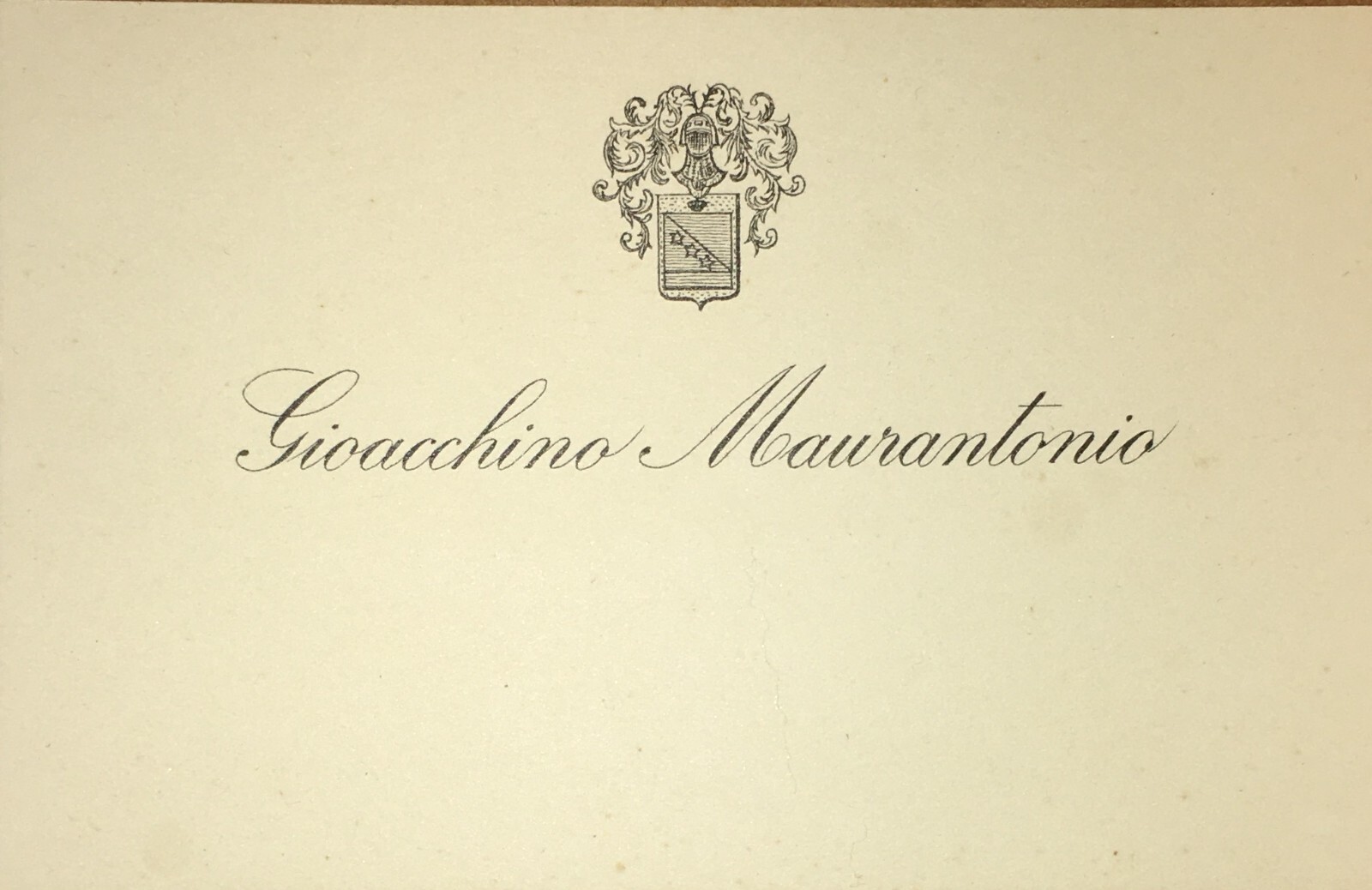 Biglietto Da Visita Antico Di Gioacchino Maurantonio Con Stemma Araldico