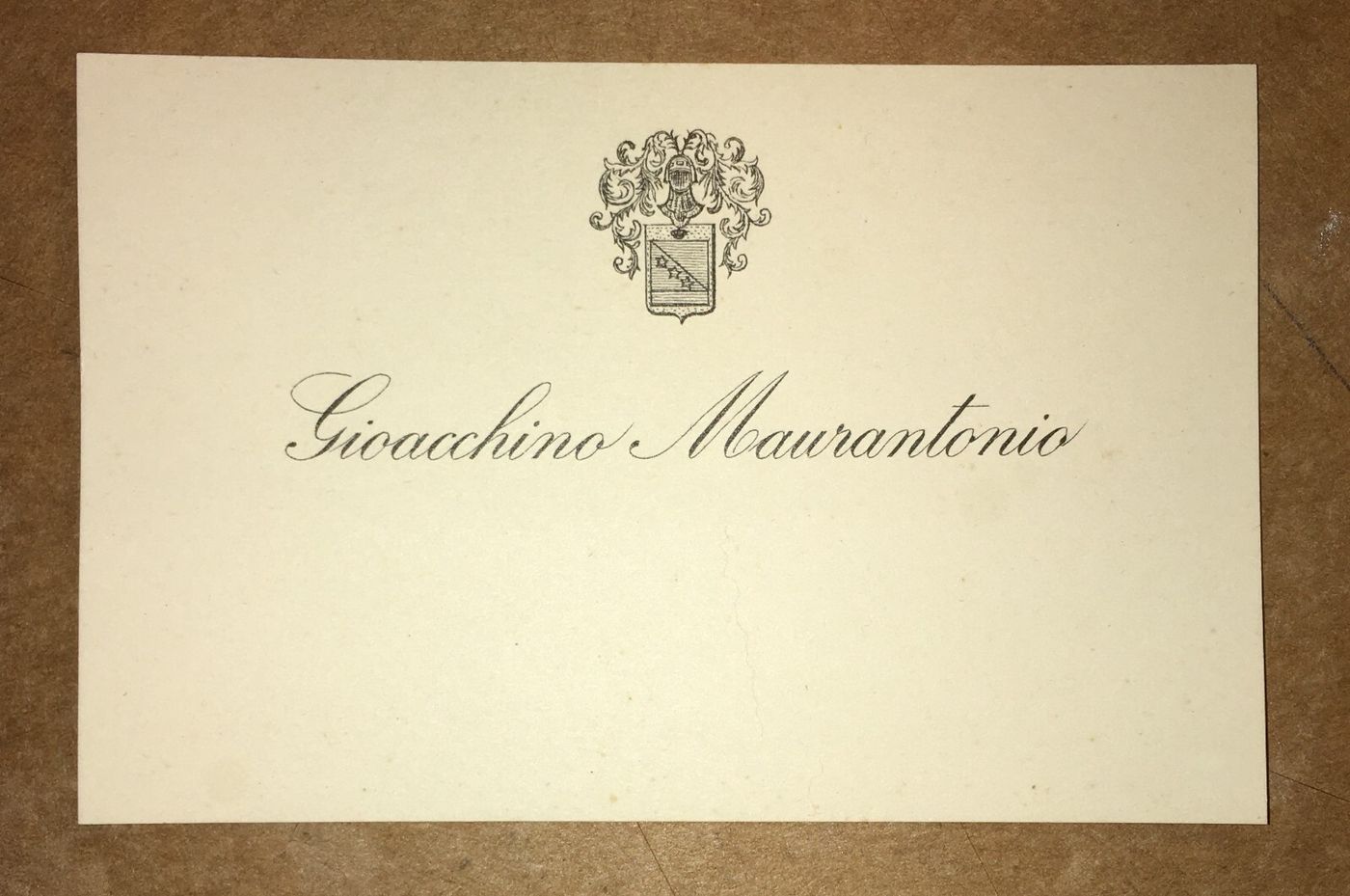 Biglietto Da Visita Antico Di Gioacchino Maurantonio Con Stemma Araldico