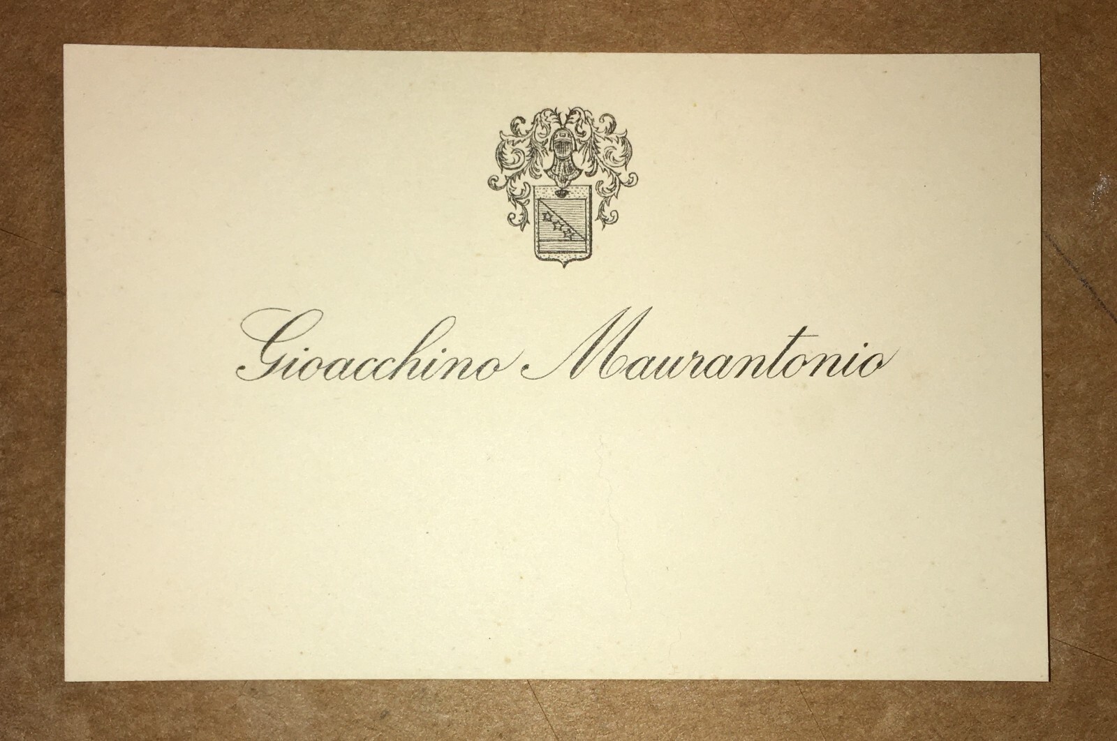 Biglietto Da Visita Antico Di Gioacchino Maurantonio Con Stemma Araldico
