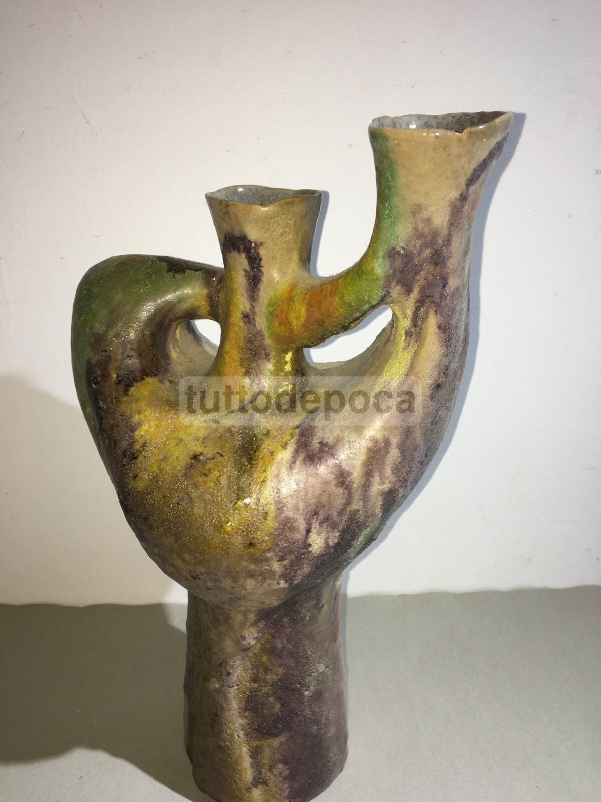 Vaso In Ceramica Artistica, Design Scultoreo Policromo, 1950 Circa
