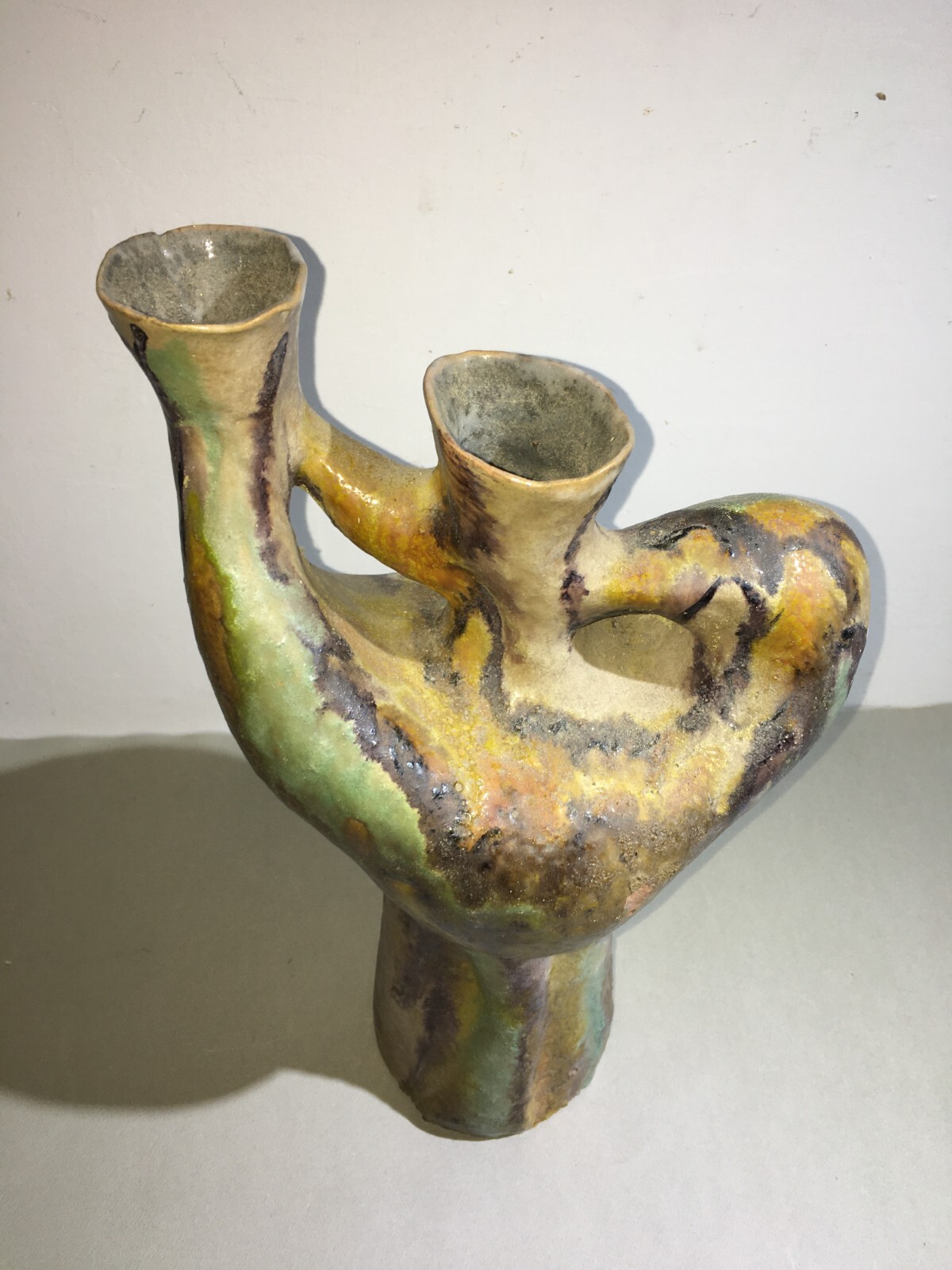 Vaso In Ceramica Artistica, Design Scultoreo Policromo, 1950 Circa