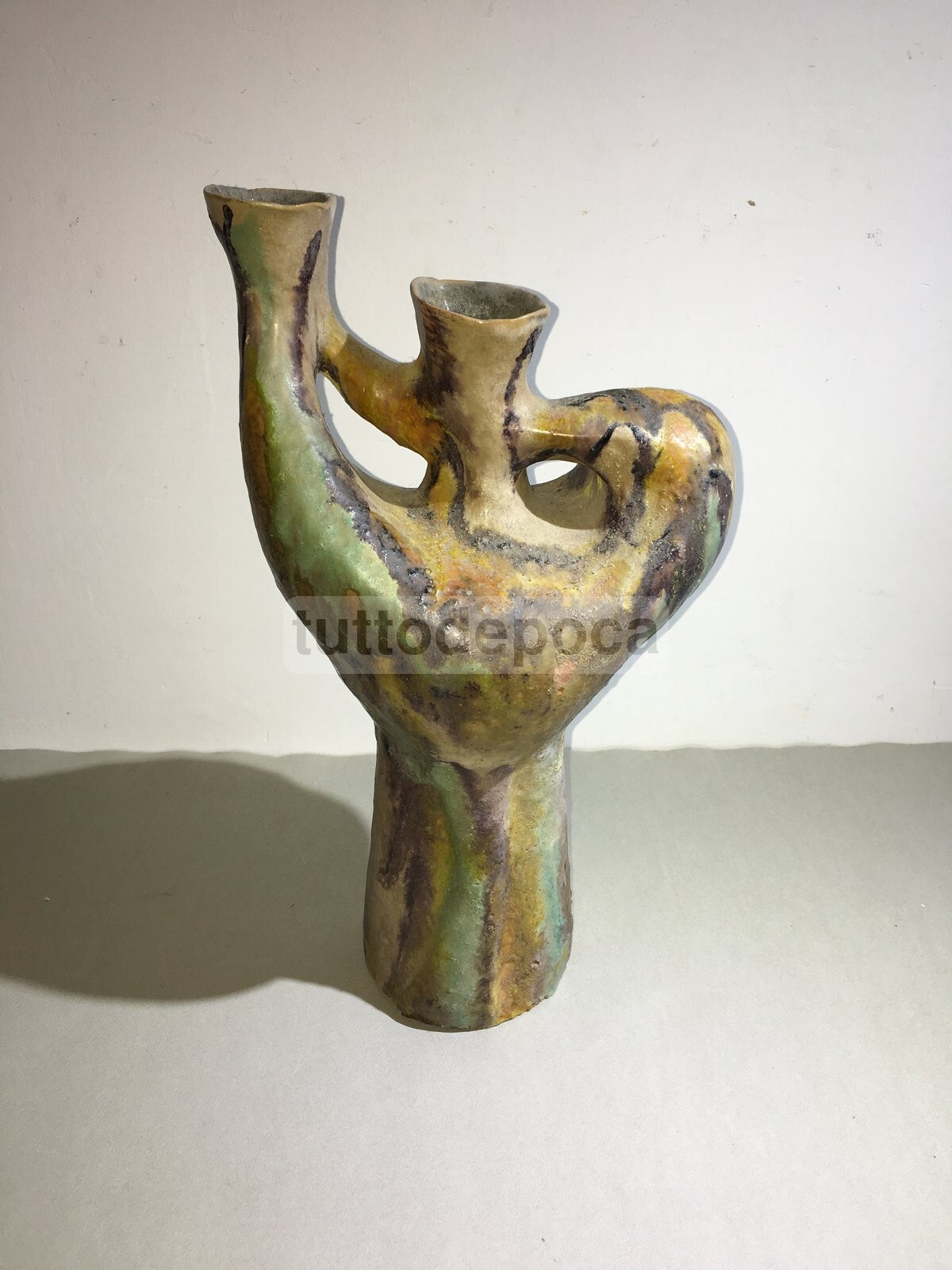 Vaso In Ceramica Artistica, Design Scultoreo Policromo, 1950 Circa