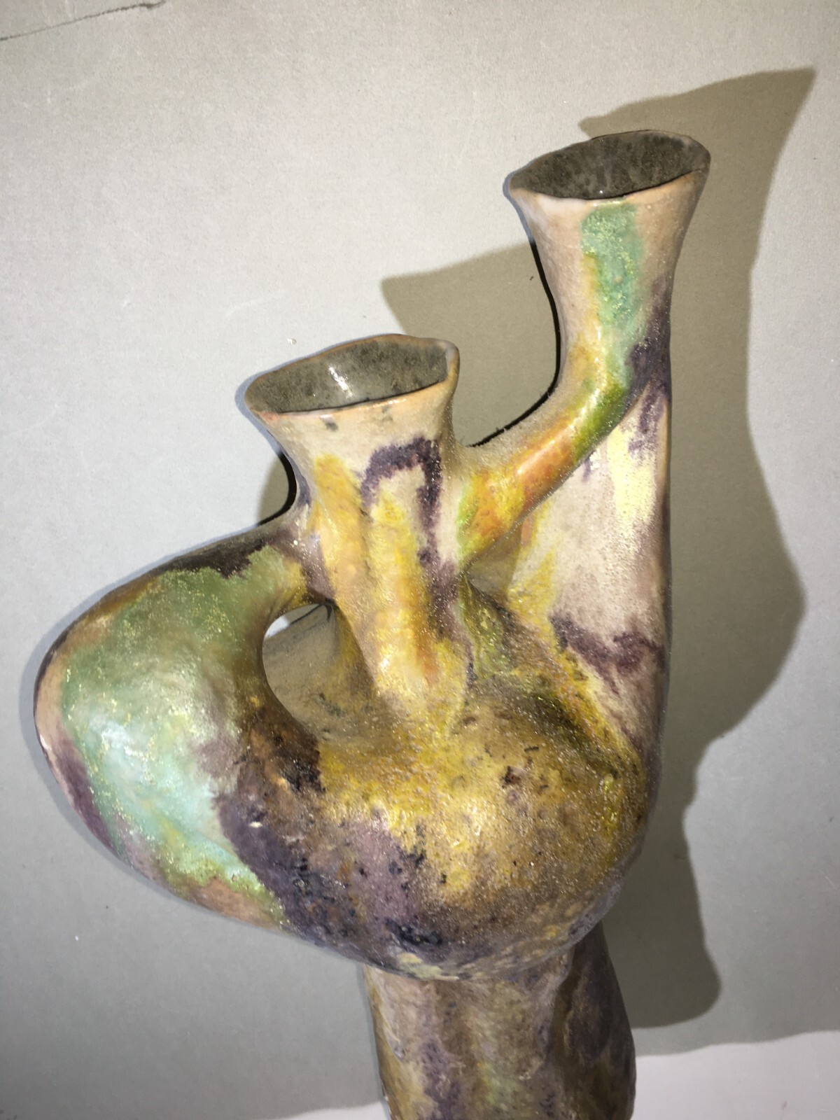 Vaso In Ceramica Artistica, Design Scultoreo Policromo, 1950 Circa