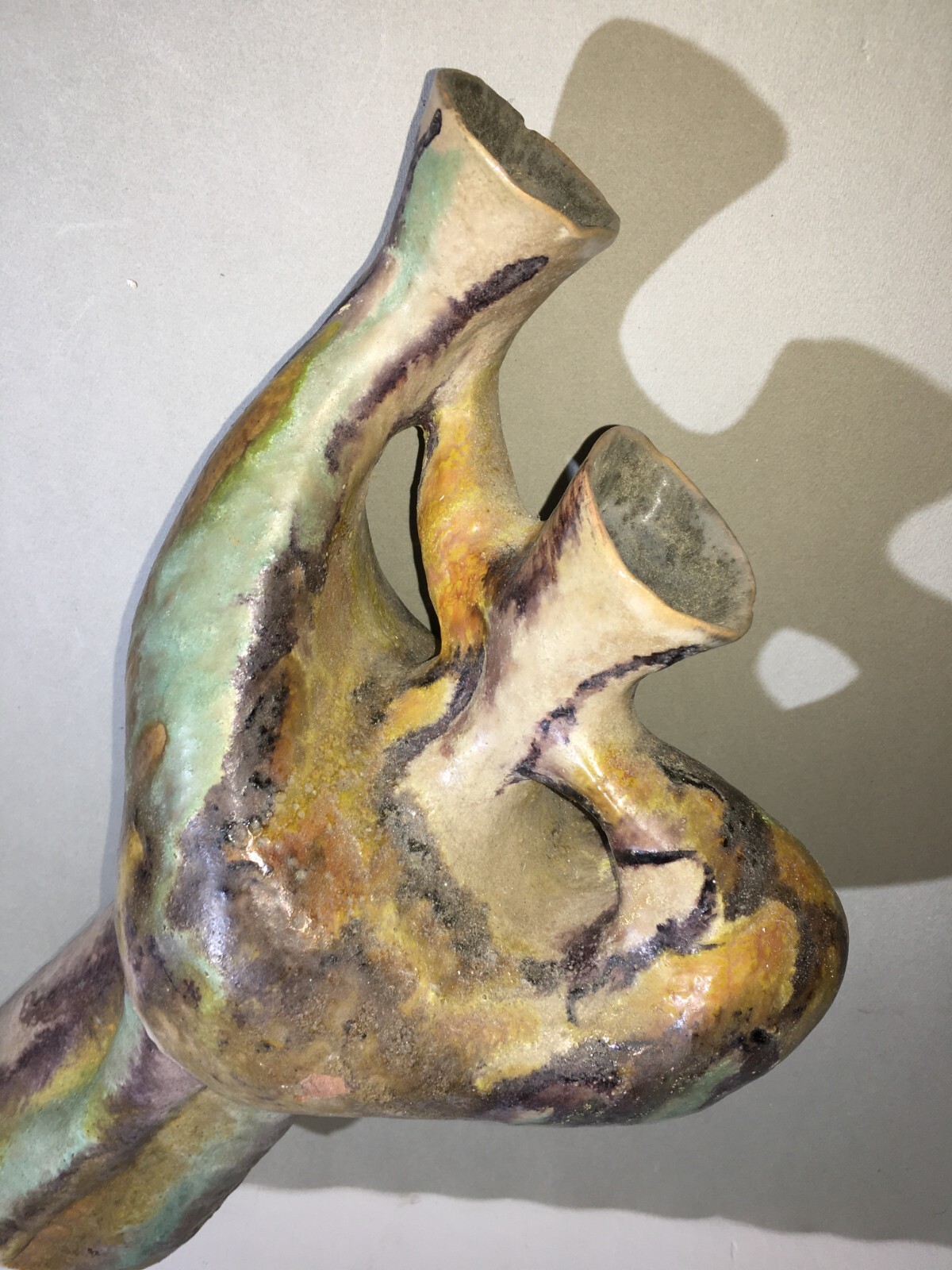 Vaso In Ceramica Artistica, Design Scultoreo Policromo, 1950 Circa