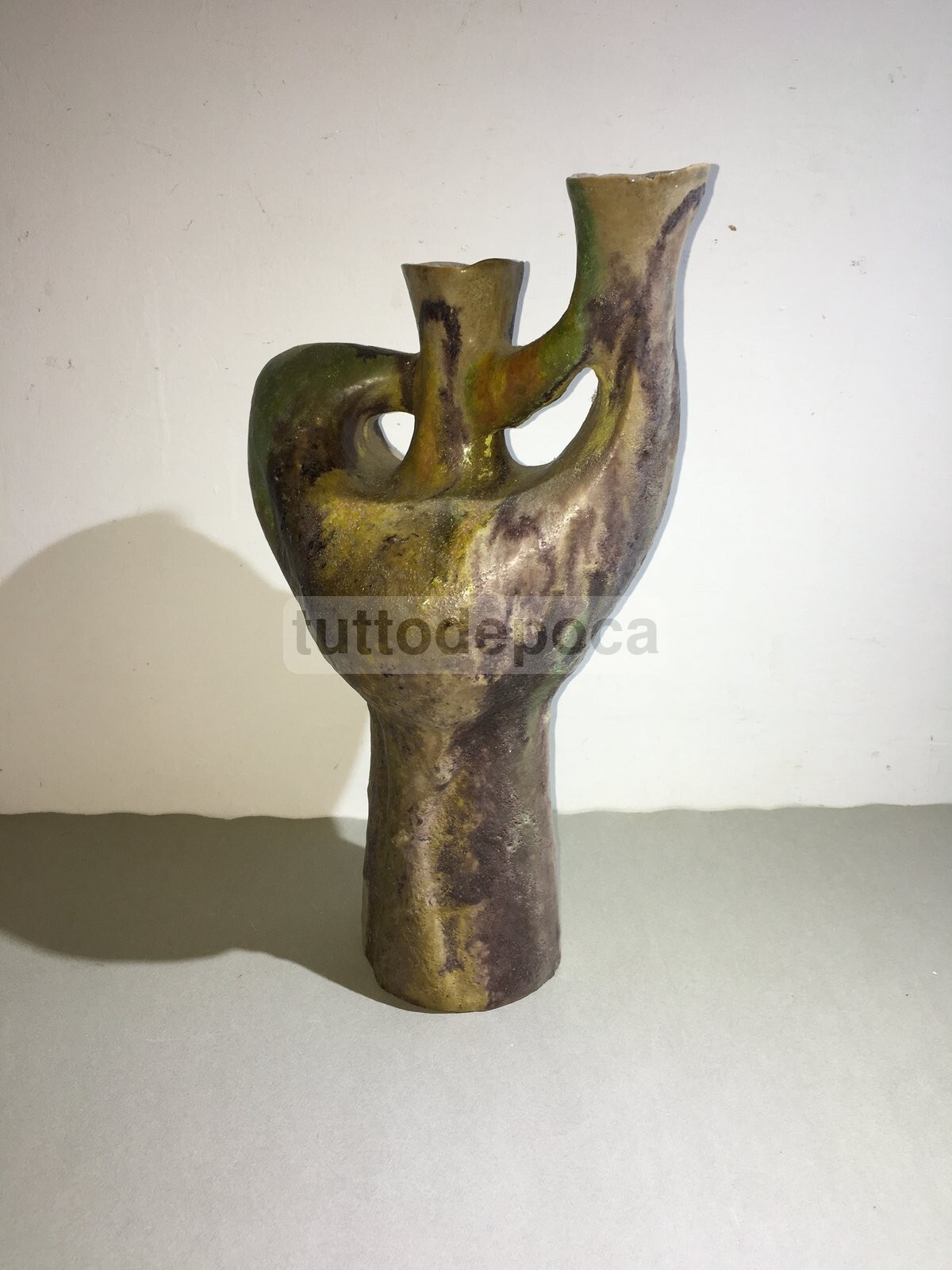 Vaso In Ceramica Artistica, Design Scultoreo Policromo, 1950 Circa