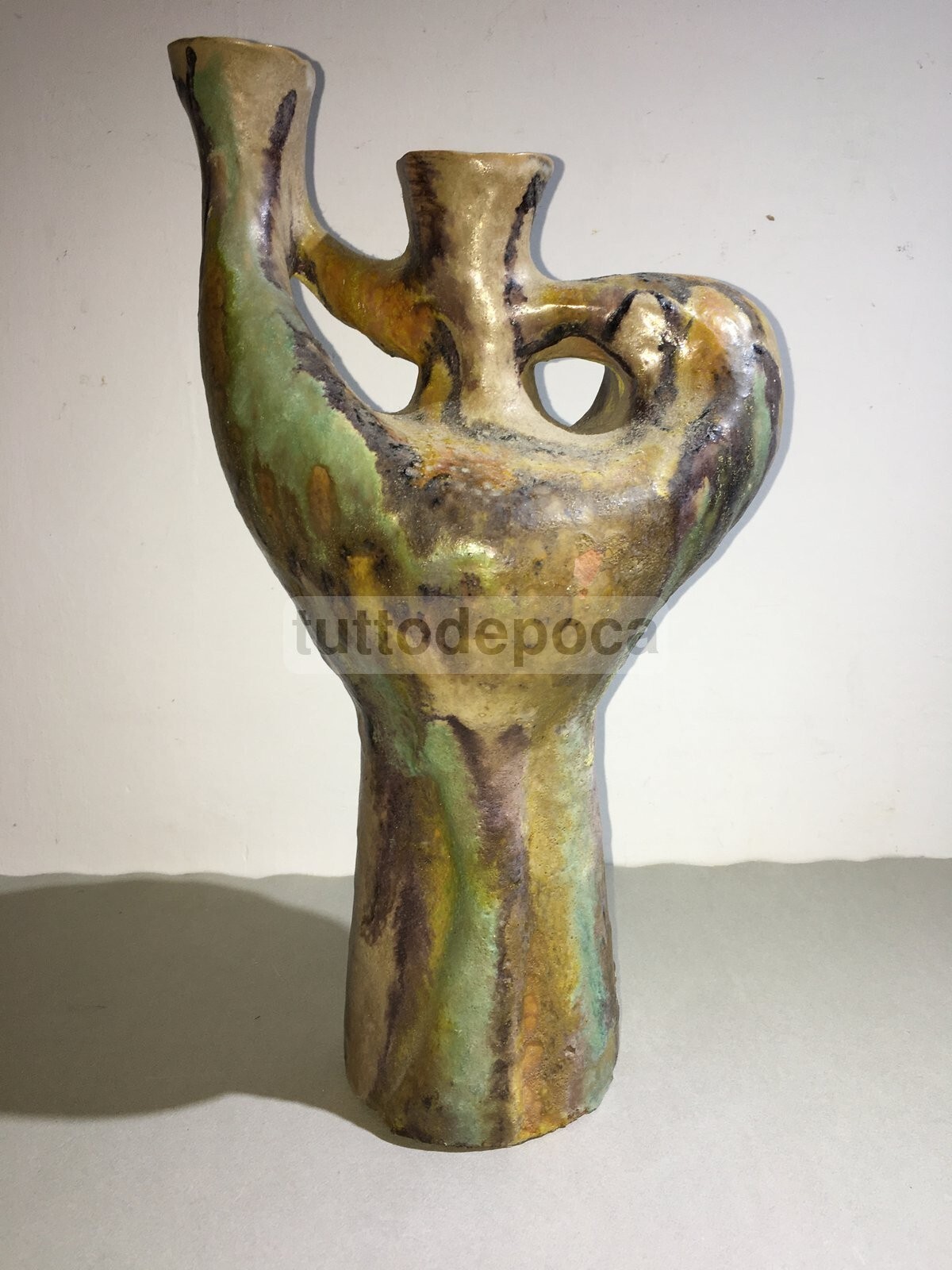 Vaso In Ceramica Artistica, Design Scultoreo Policromo, 1950 Circa