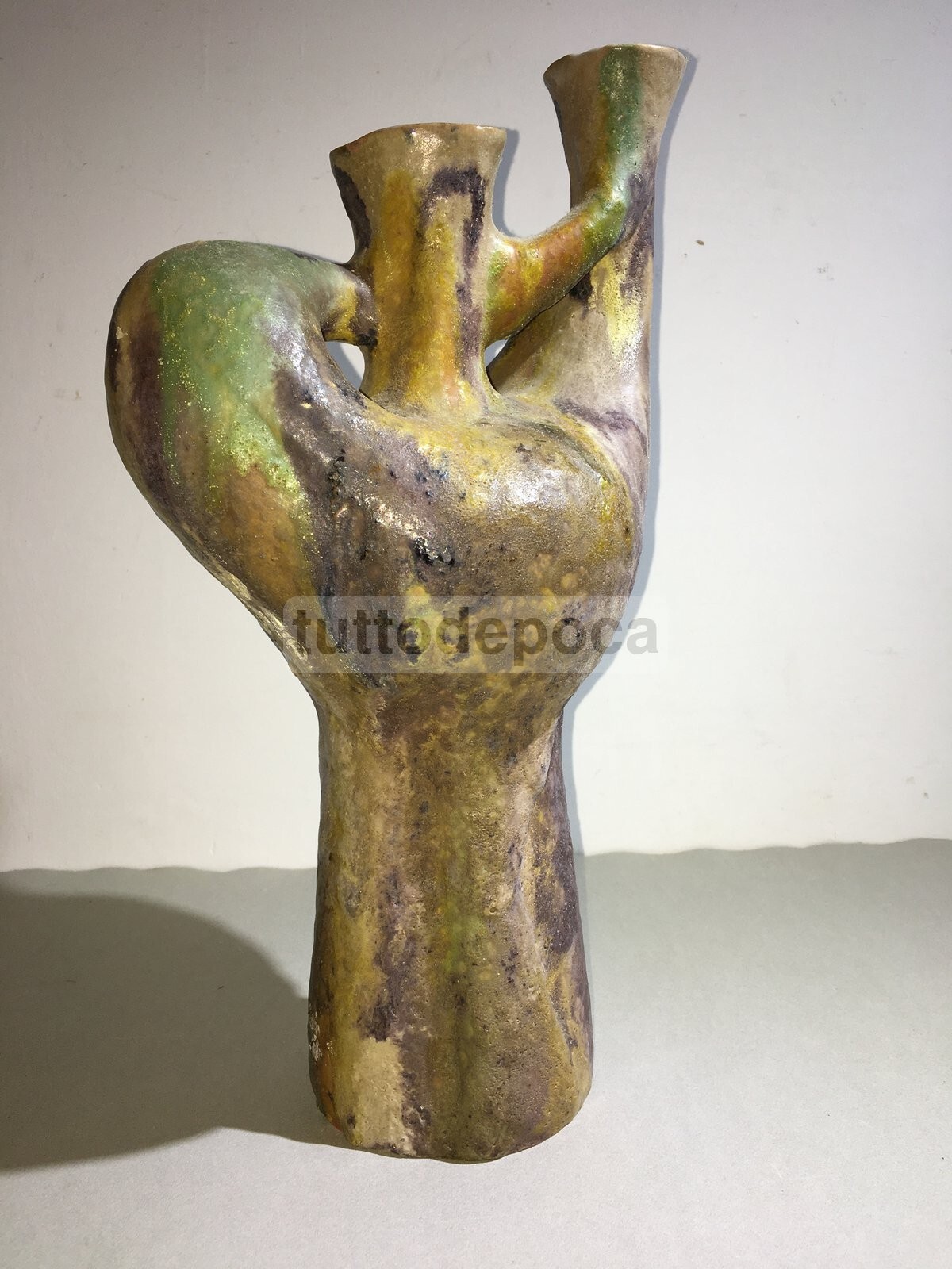 Vaso In Ceramica Artistica, Design Scultoreo Policromo, 1950 Circa