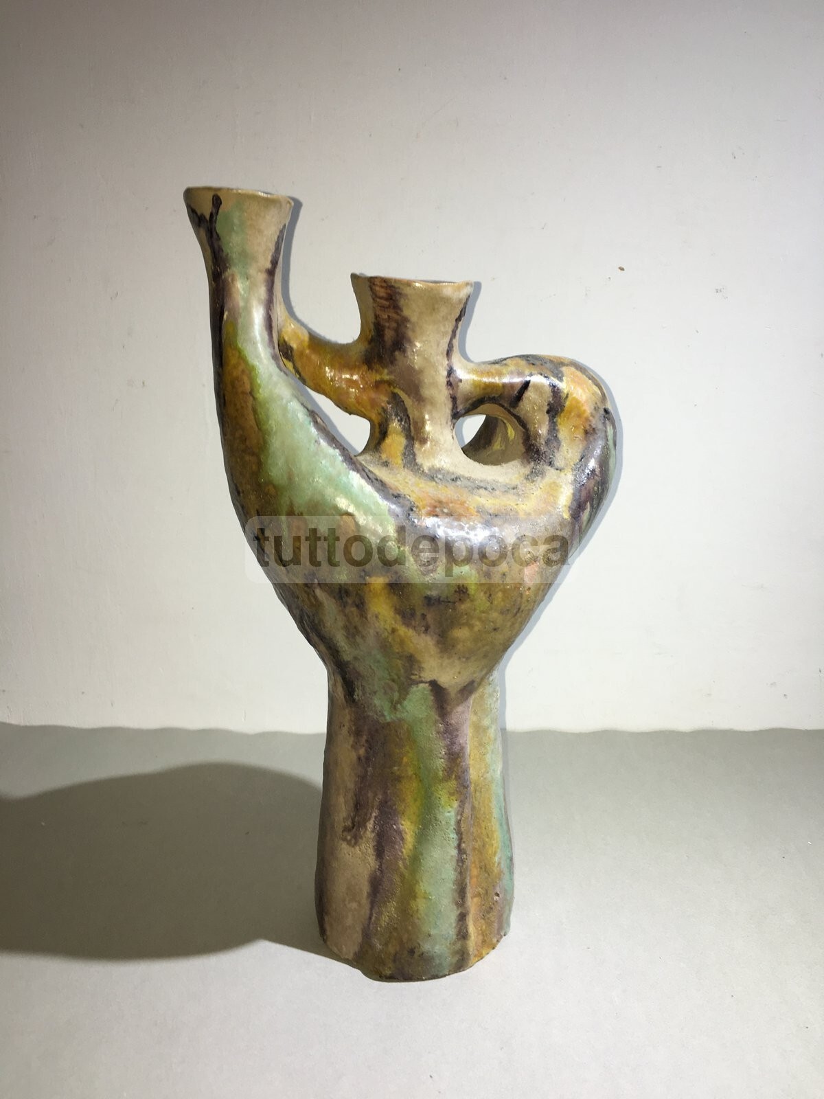 Vaso In Ceramica Artistica, Design Scultoreo Policromo, 1950 Circa