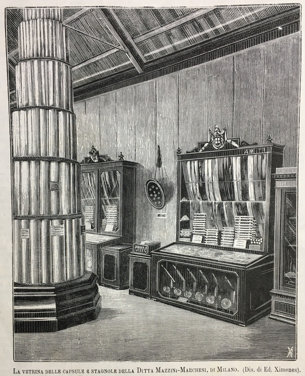 Milano   Esposizione 1881   Ditta Mazzini Marchesi   Capsule E Stagnole   Xilografia Ximenes