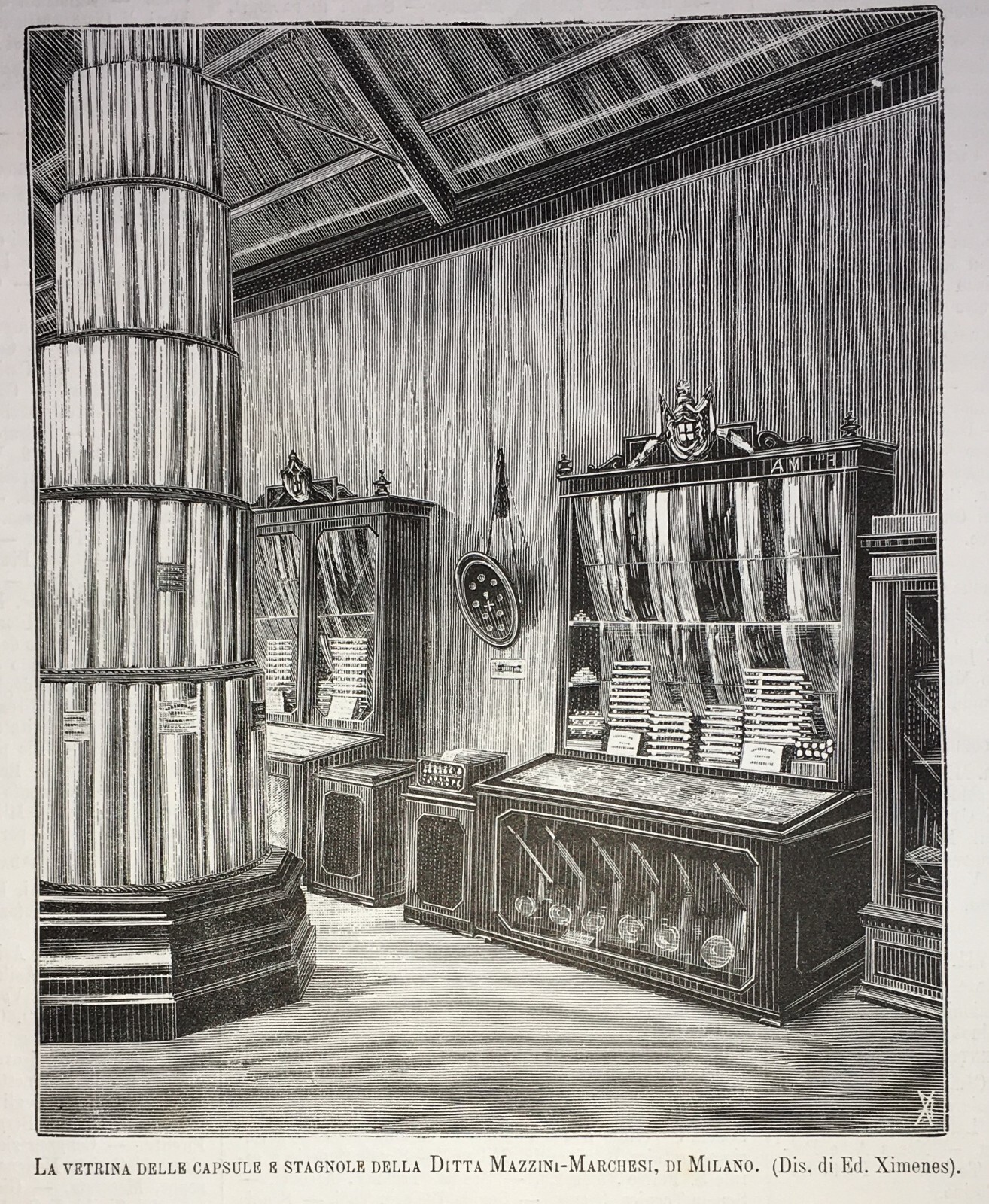 Milano   Esposizione 1881   Ditta Mazzini Marchesi   Capsule E Stagnole   Xilografia Ximenes