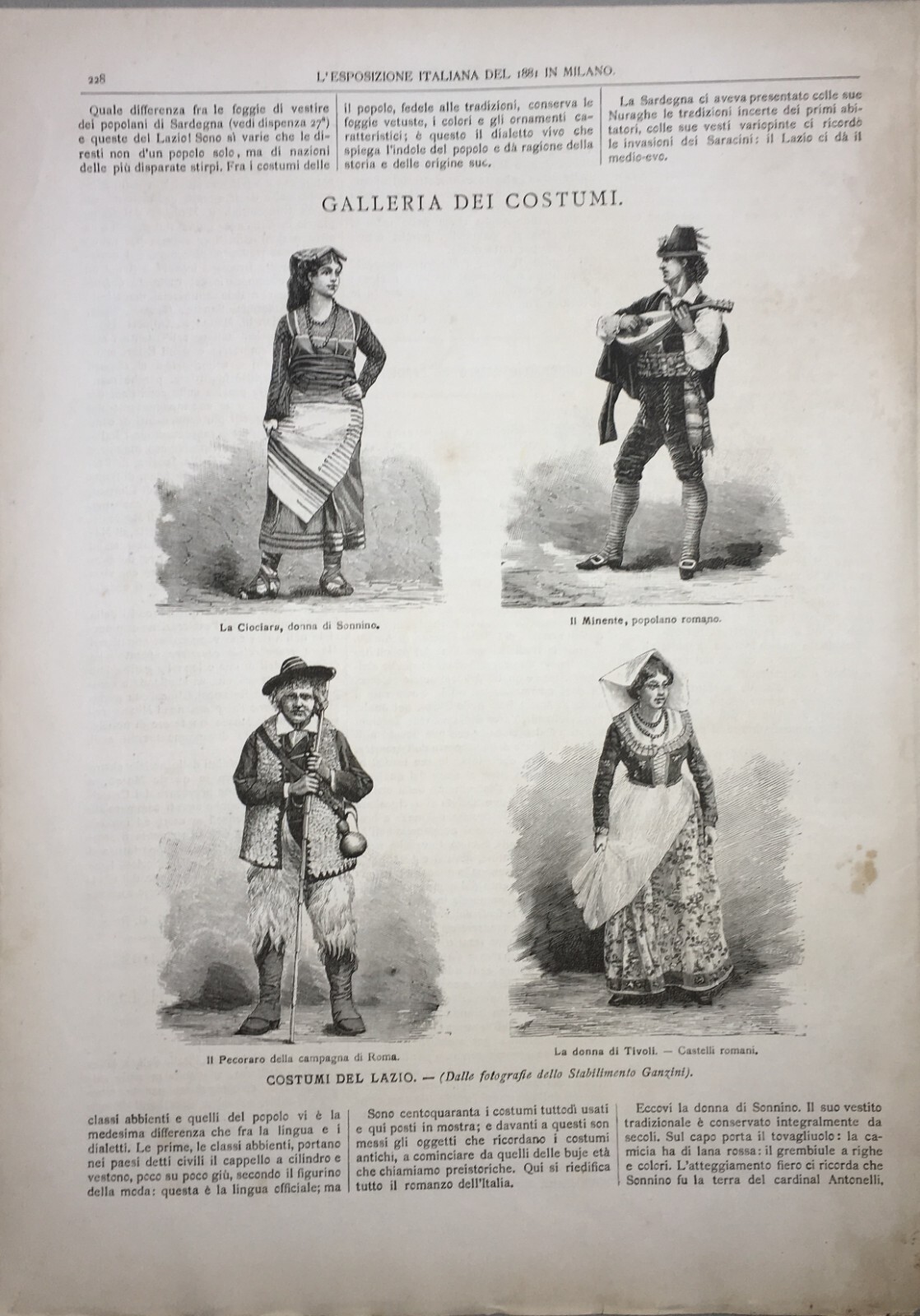 Arte, Folklore E Costumi Popolari: Lazio, Roma, Tivoli, Sonnino, Ciociaria Ganzini, 1881