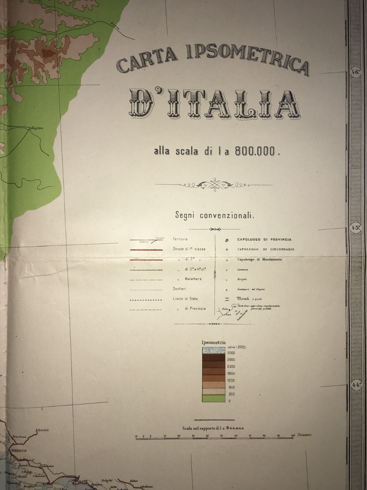 Grande Mappa Geografica, Geofisica E Ipsometrica d'Italia, 1921