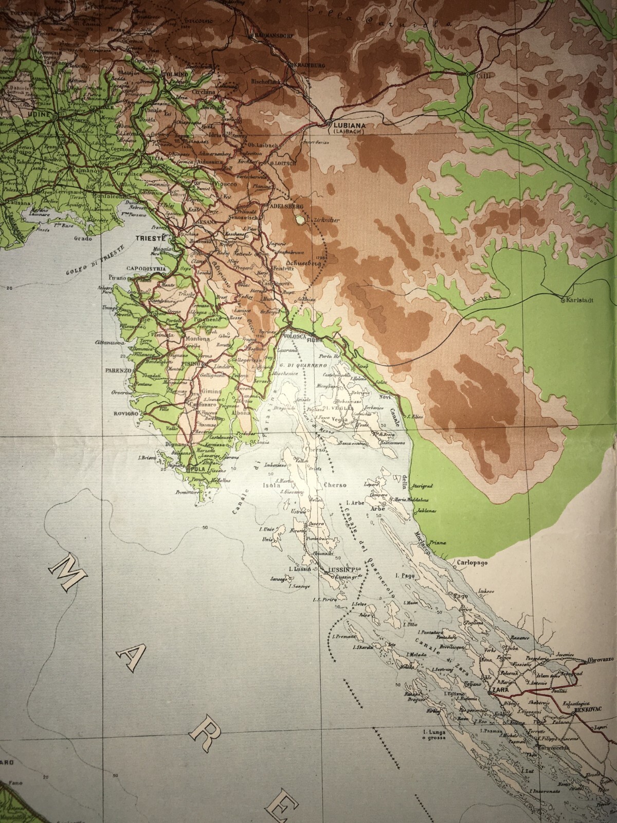 Grande Mappa Geografica, Geofisica E Ipsometrica d'Italia, 1921