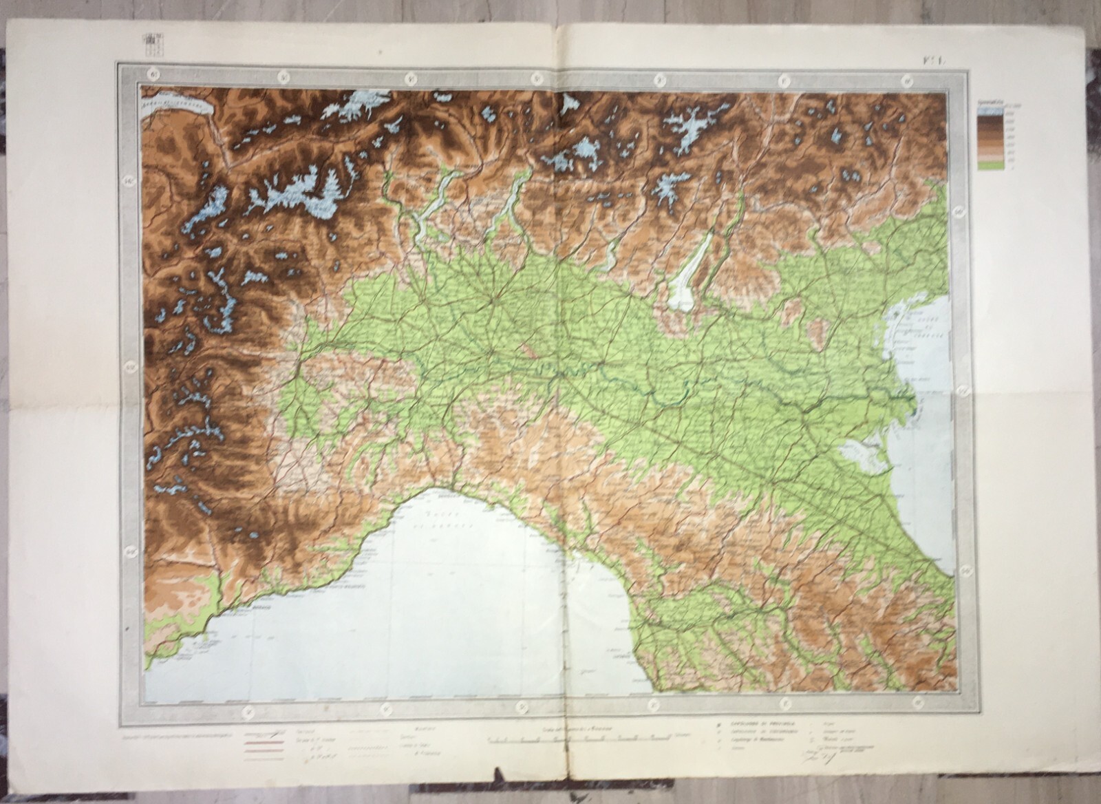 Grande Mappa Geografica, Geofisica E Ipsometrica d'Italia, 1921