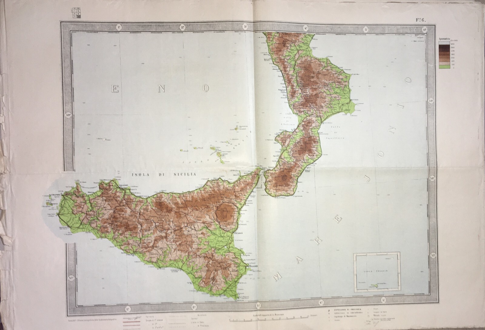 Grande Mappa Geografica, Geofisica E Ipsometrica d'Italia, 1921