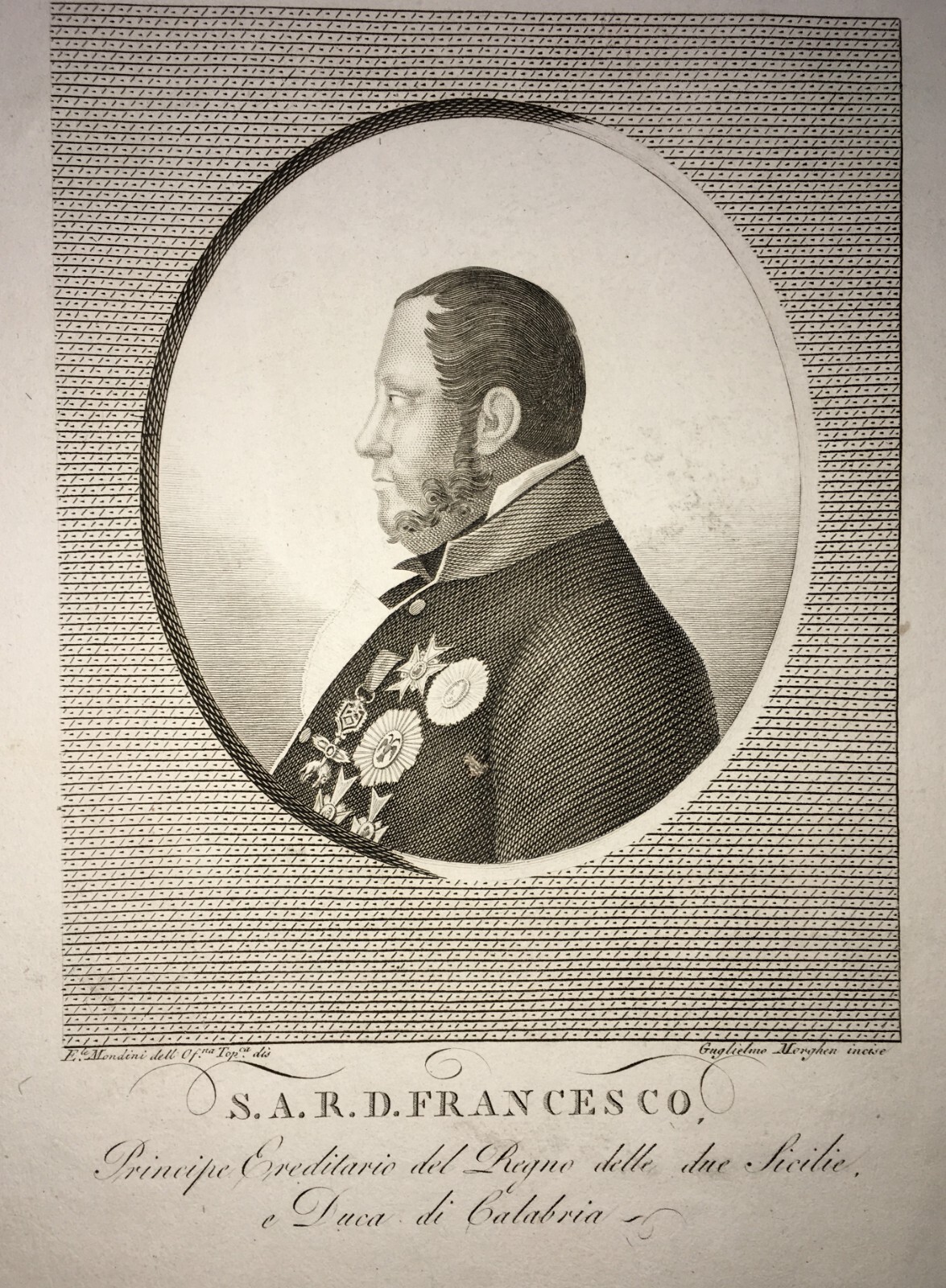 Regno Delle Due Sicilie Calabria Borboni Antico Ritratto Artista Mondini Morghen