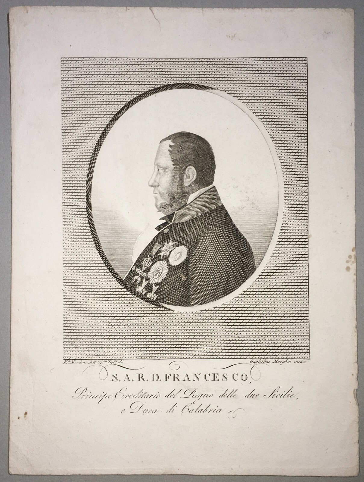 Regno Delle Due Sicilie Calabria Borboni Antico Ritratto Artista Mondini Morghen