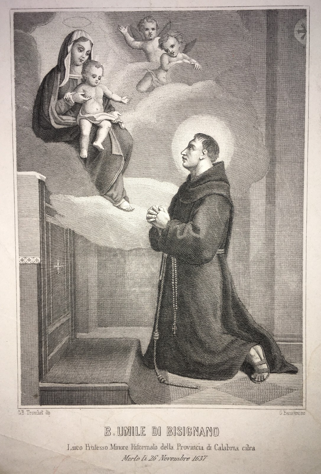 Calabria, Cosenza, Bisignano: Antica Stampa Devozionale Del Beato Umile Di Bisignano