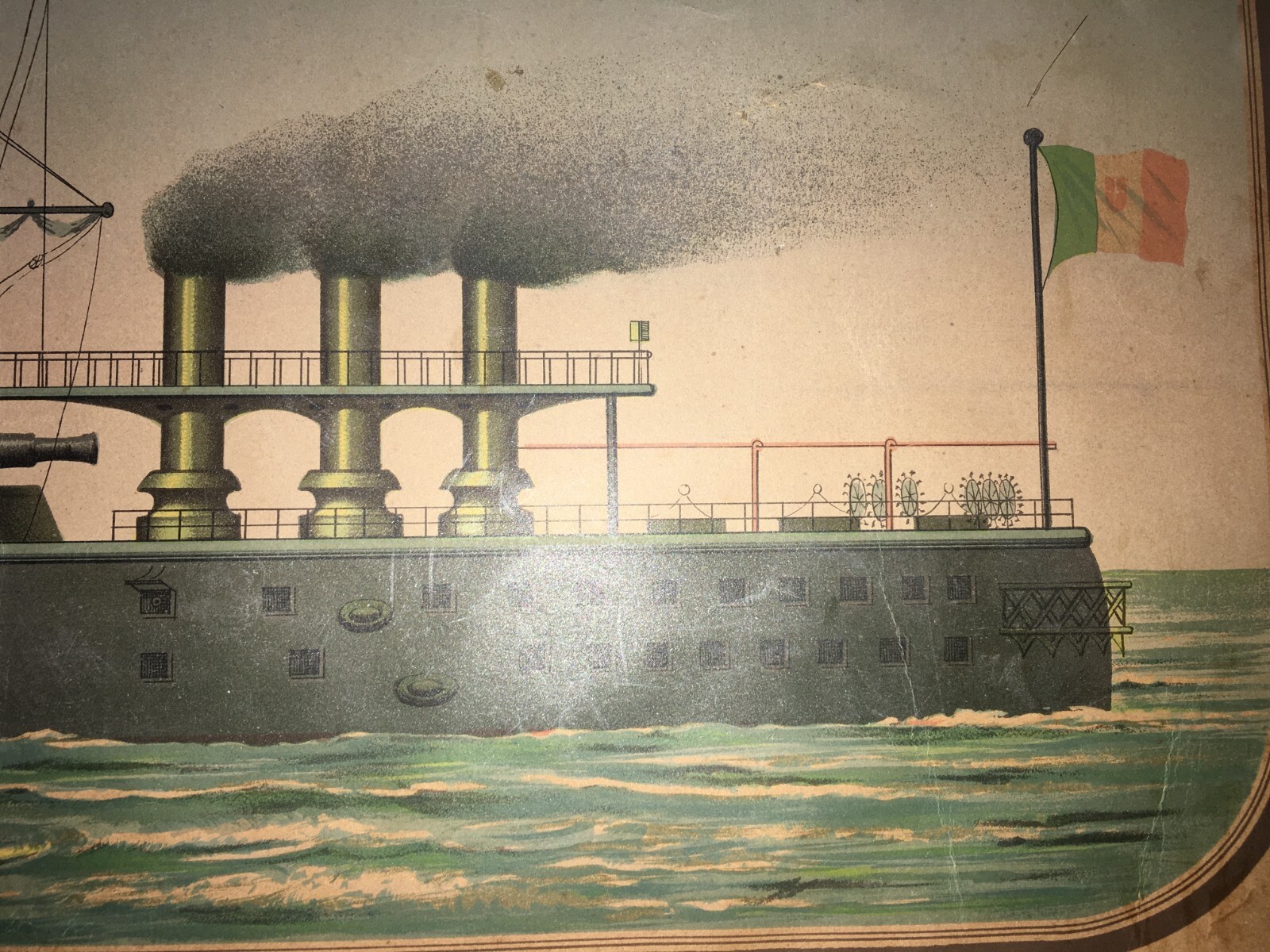 Mare, Marineria, Marina Militare Italiana, Corazzata Italia, Antica Cromolitografia.