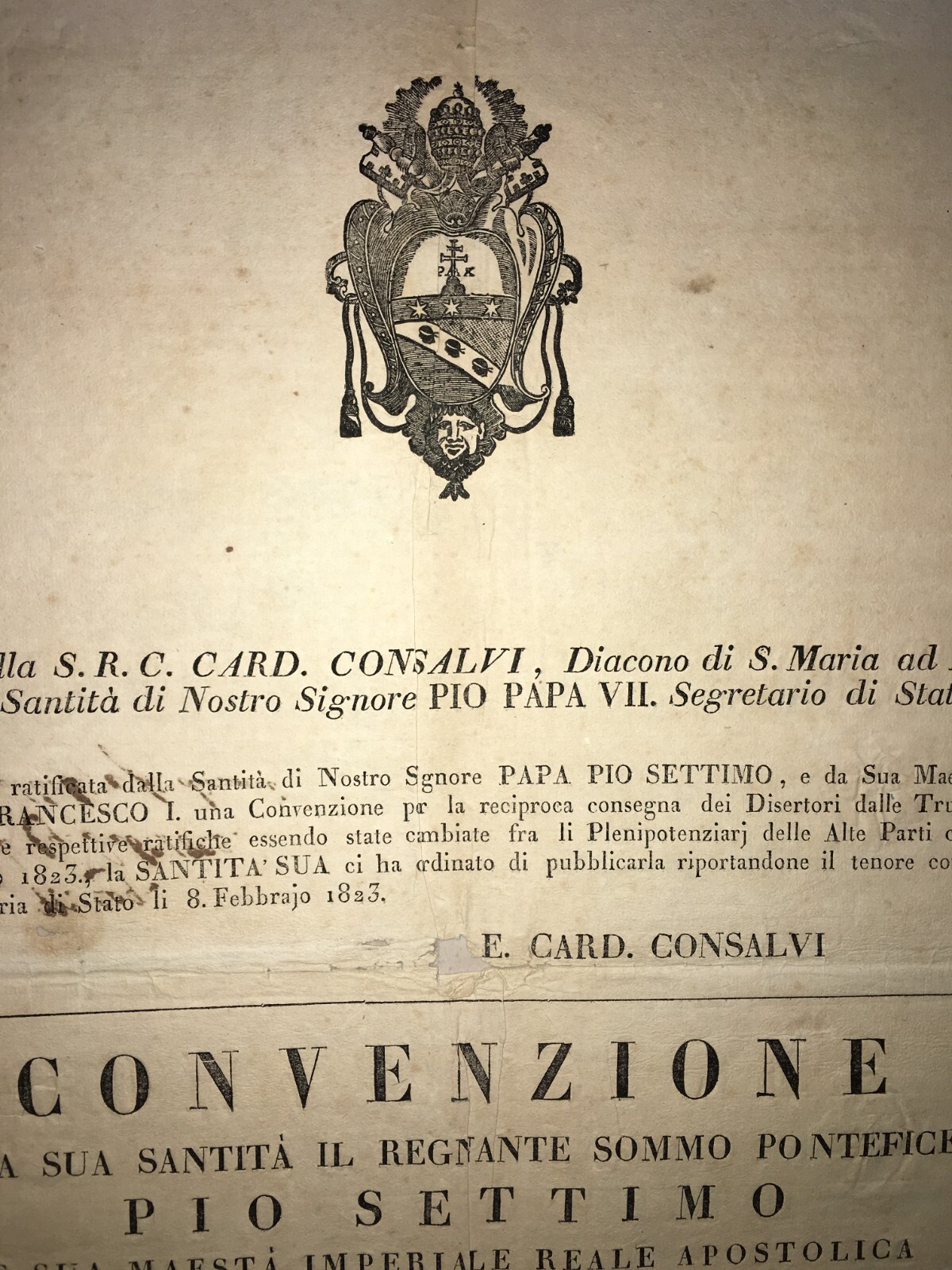 Antico Manifesto: Bando Sulla Consegna Dei Disertori, 1823