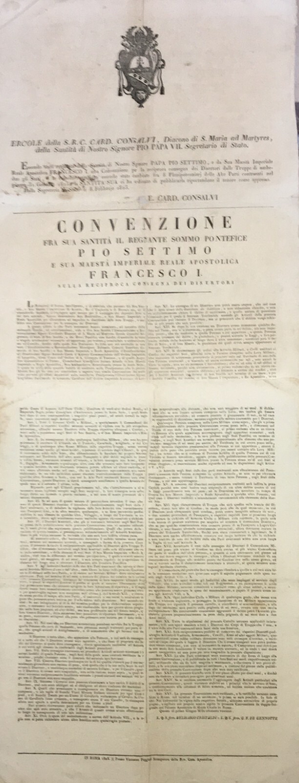 Antico Manifesto: Bando Sulla Consegna Dei Disertori, 1823