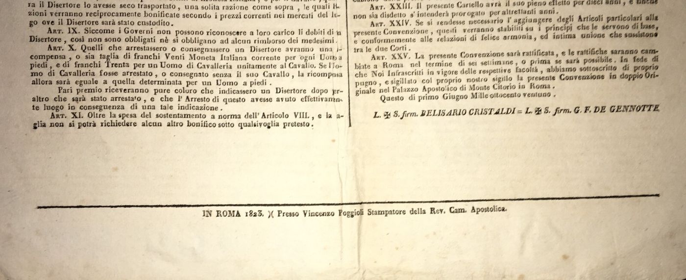 Antico Manifesto: Bando Sulla Consegna Dei Disertori, 1823
