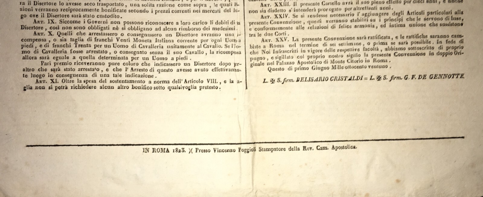 Antico Manifesto: Bando Sulla Consegna Dei Disertori, 1823