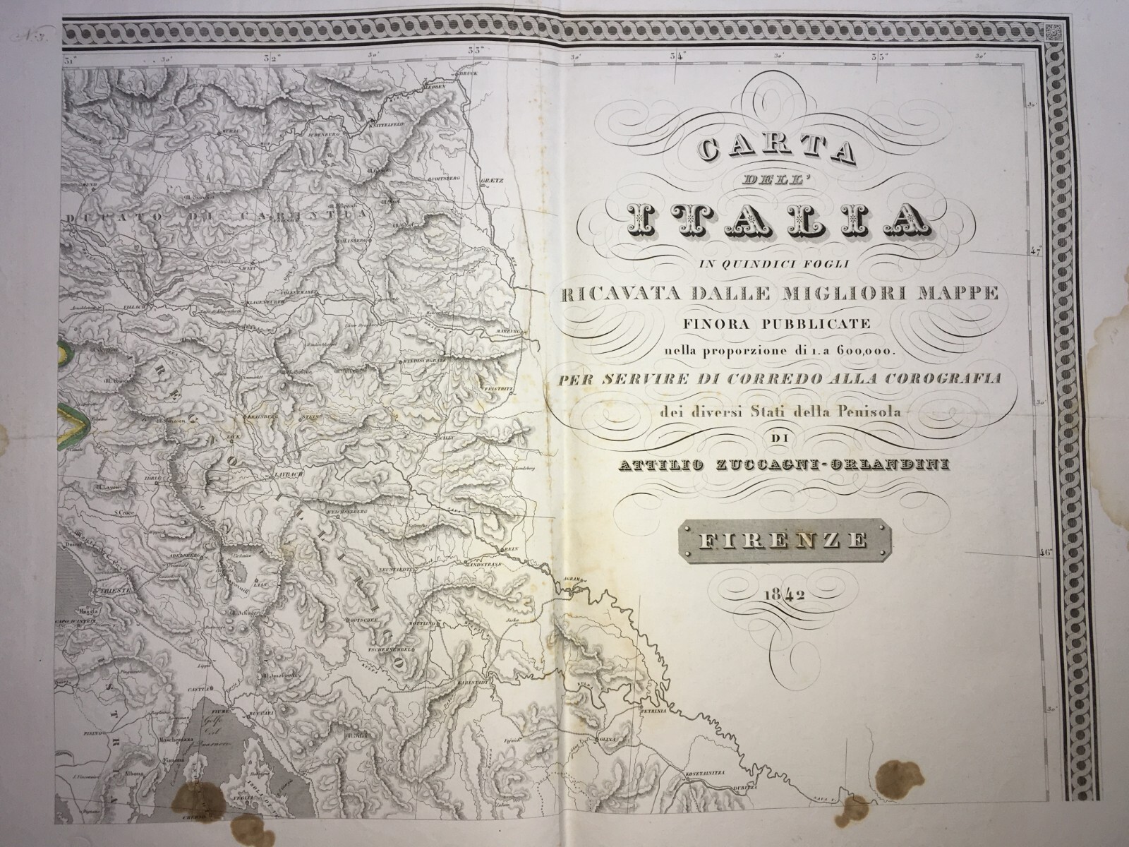 Antica Cartografia: Trieste, Capo d'Istria, Illiria, Carinzia Zuccagni Orlandini, 1842