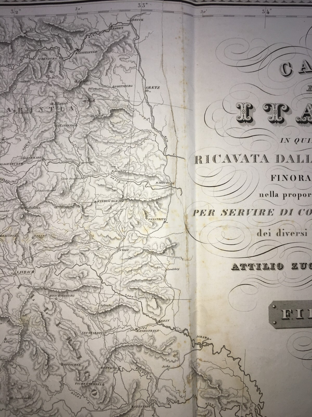 Antica Cartografia: Trieste, Capo d'Istria, Illiria, Carinzia Zuccagni Orlandini, 1842