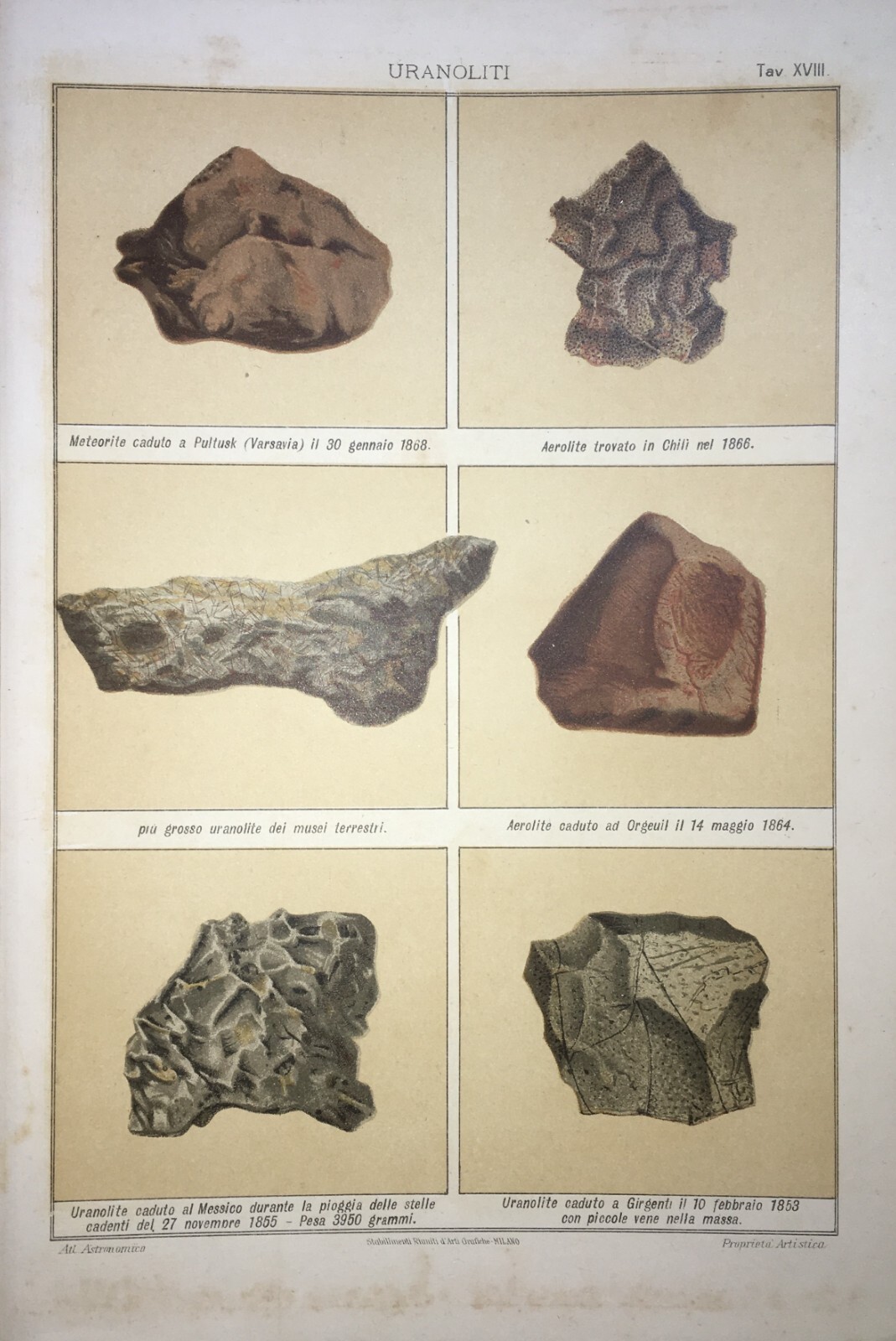 Astronomia, Spazio, Meteoriti, Uranoliti, Aeroliti, Stelle Cadenti, Girgenti. Stampa