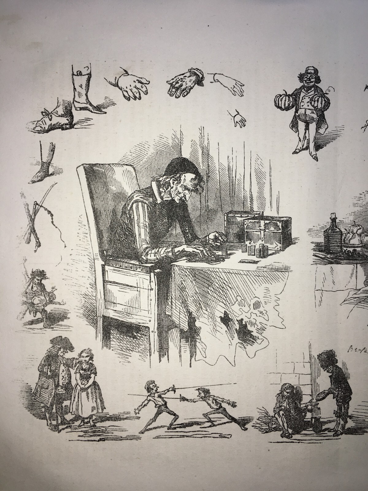 Illustrazione Satirica Di Bertall: I Sensi Del Gusto E Del Tatto