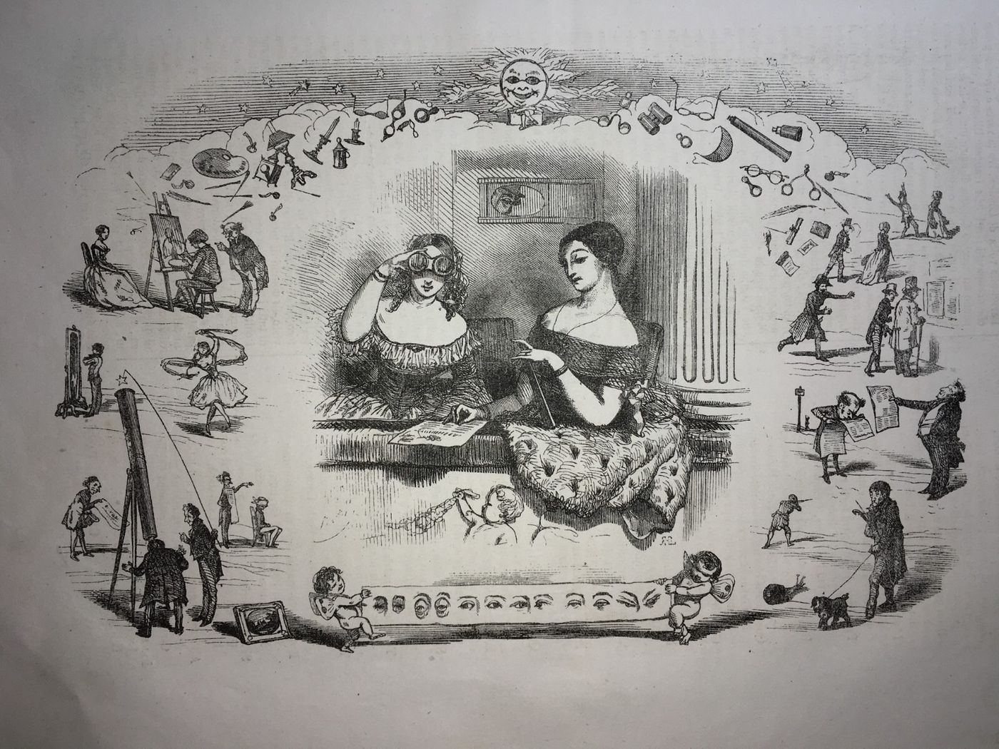 Arte, Umorismo, Caricatura: Illustrazione Antica Di Bertall   I Sensi: La Vista, Occhio, Lettura
