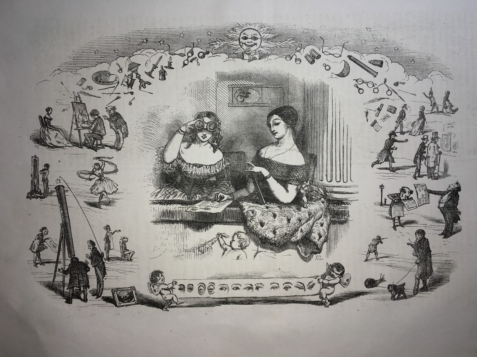 Arte, Umorismo, Caricatura: Illustrazione Antica Di Bertall I Sensi: La Vista, Occhio, Lettura