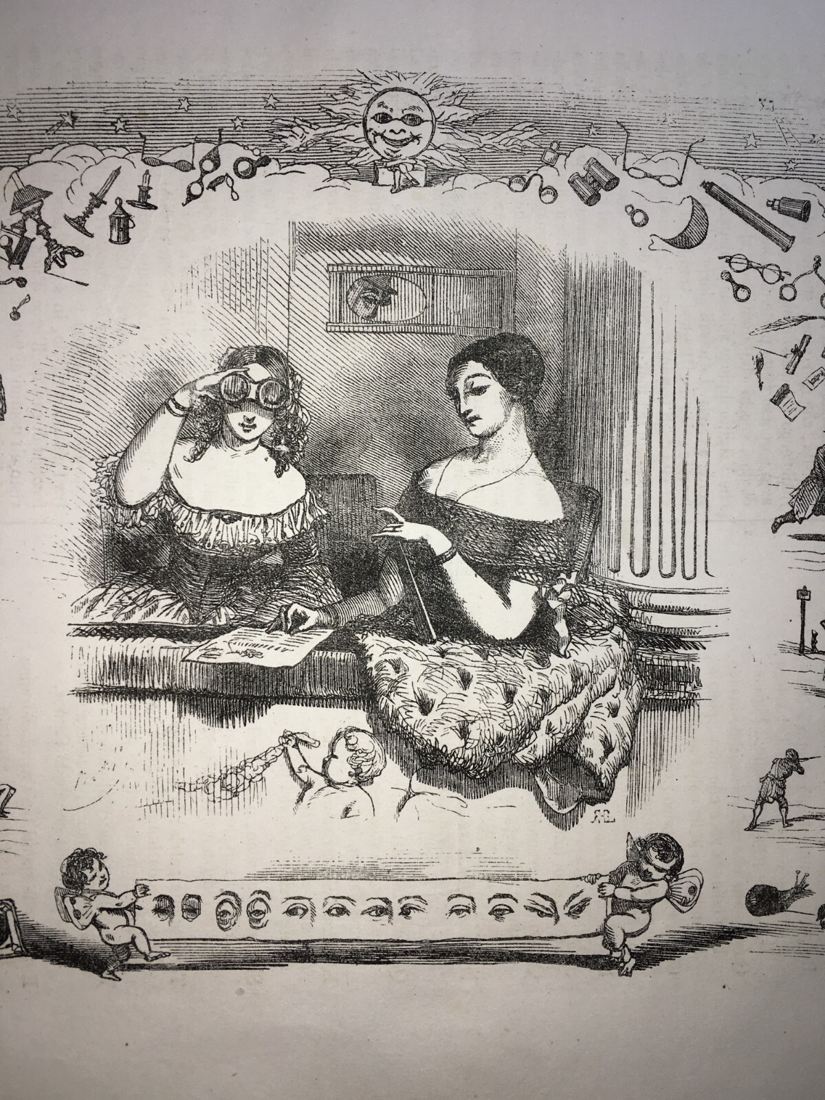 Arte, Umorismo, Caricatura: Illustrazione Antica Di Bertall I Sensi: La Vista, Occhio, Lettura