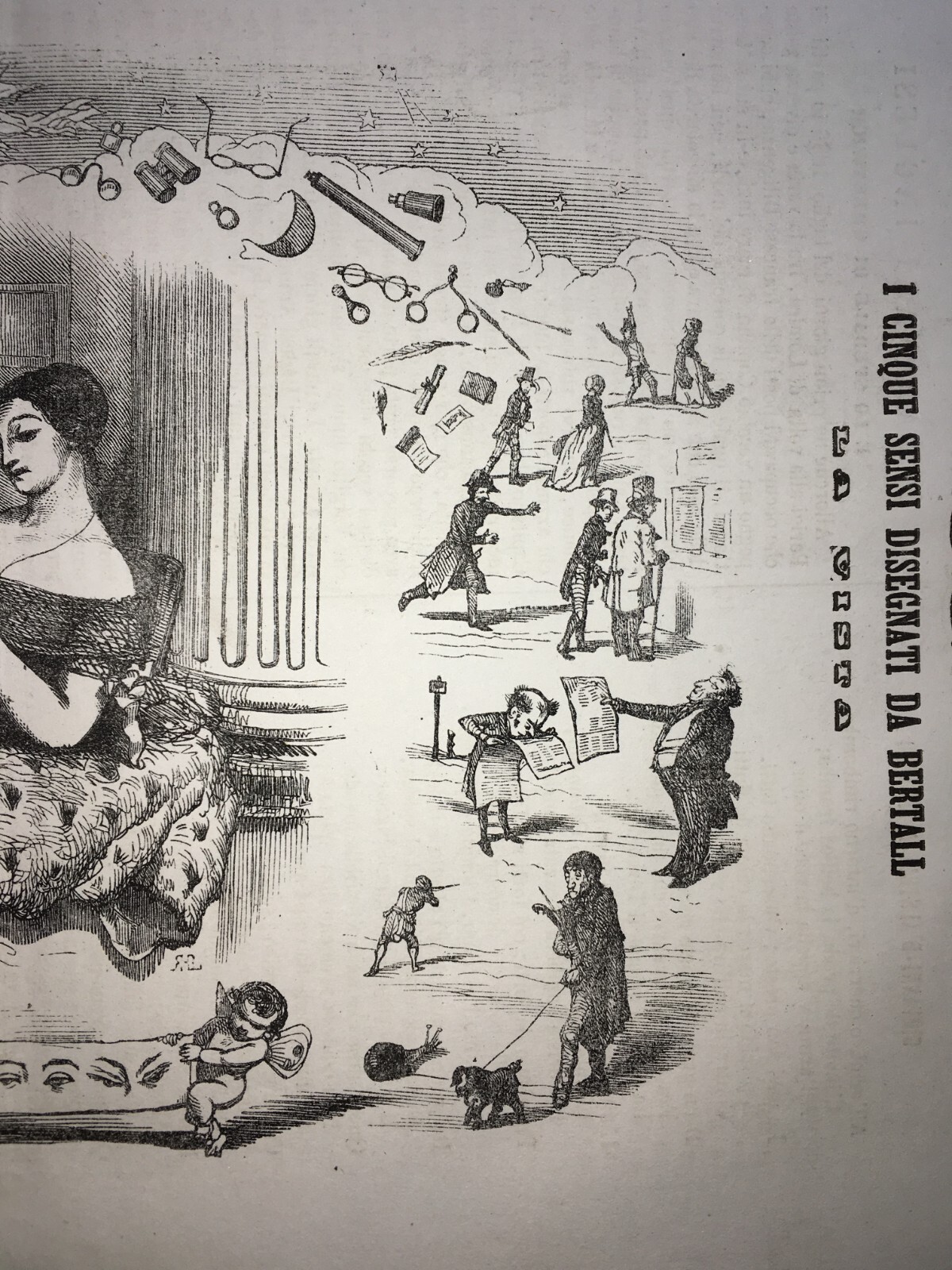 Arte, Umorismo, Caricatura: Illustrazione Antica Di Bertall I Sensi: La Vista, Occhio, Lettura