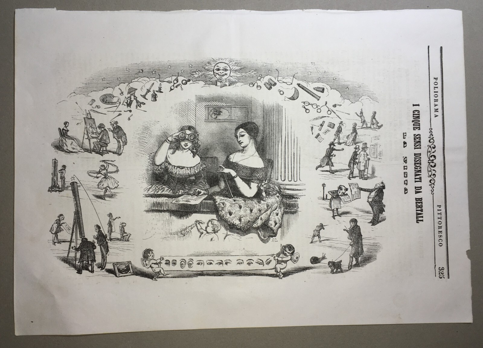 Arte, Umorismo, Caricatura: Illustrazione Antica Di Bertall I Sensi: La Vista, Occhio, Lettura