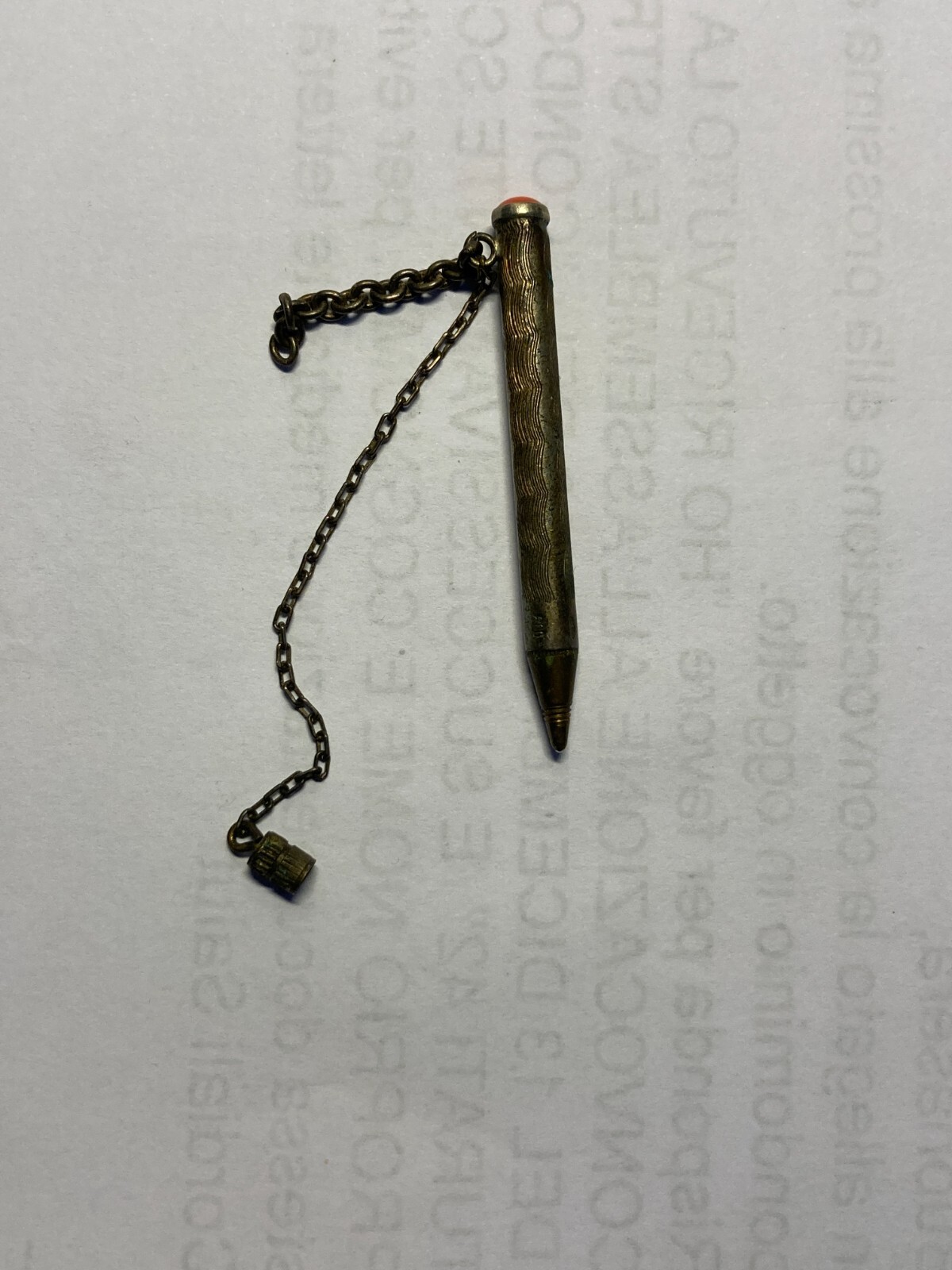 Mini Penna Biro d'Epoca In Metallo Argentato Con Corallo