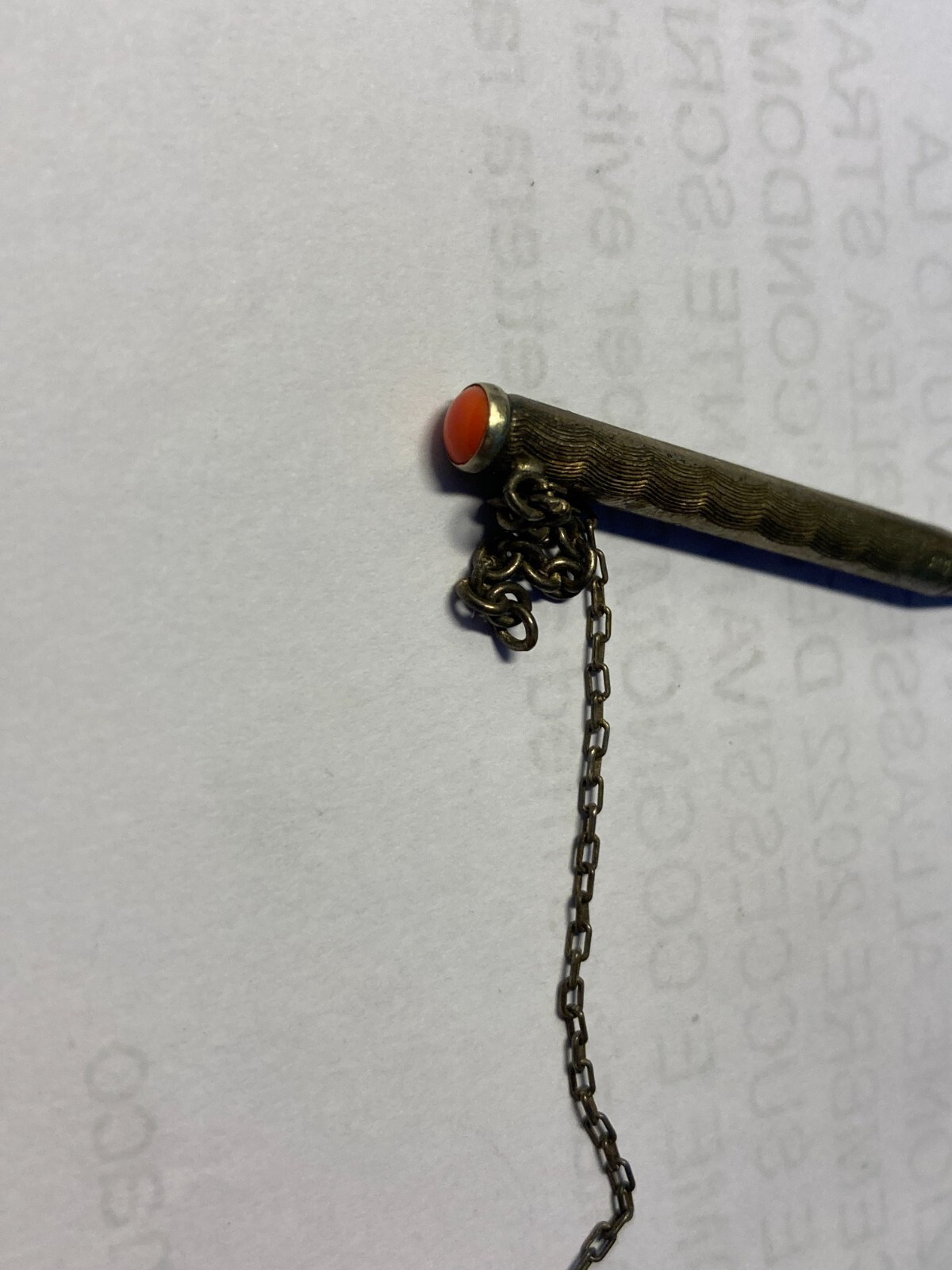 Mini Penna Biro d'Epoca In Metallo Argentato Con Corallo
