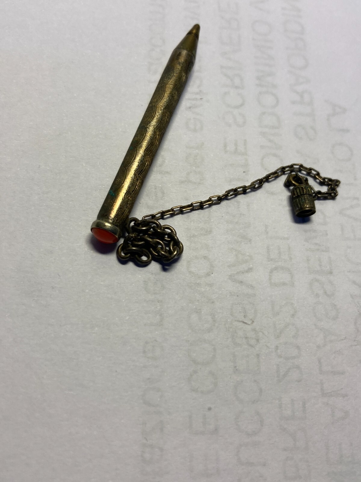 Mini Penna Biro d'Epoca In Metallo Argentato Con Corallo